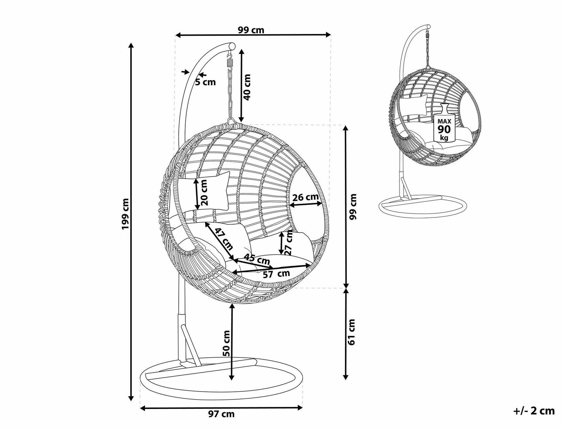 Κρεμαστή πολυθρόνα Berwyn 1876 (Ανοιχτό καφέ)