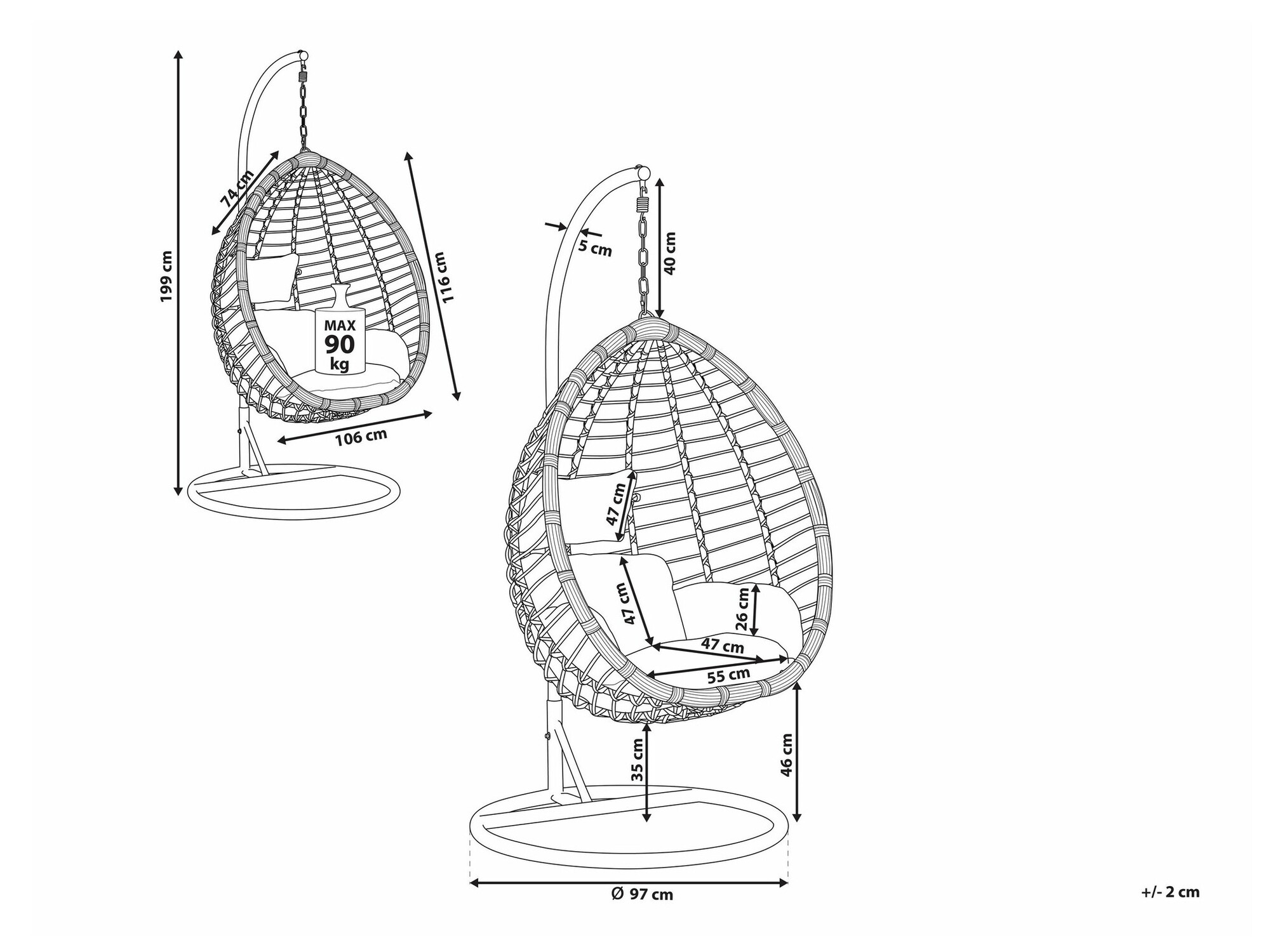 Κρεμαστή πολυθρόνα Berwyn 1910 (Μαύρο)