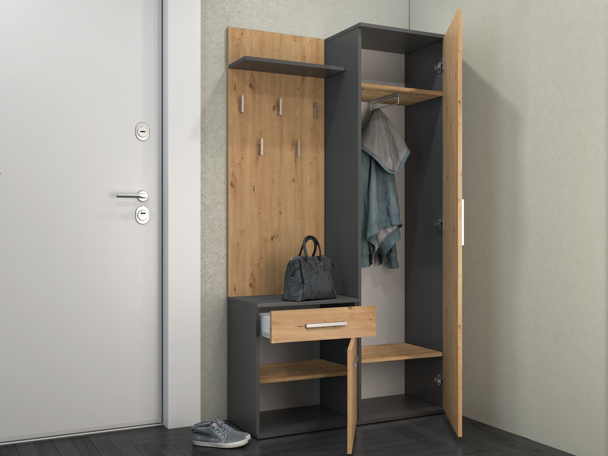 Hallway set Mandeville 126 (Artisan oak + Anthracite)
