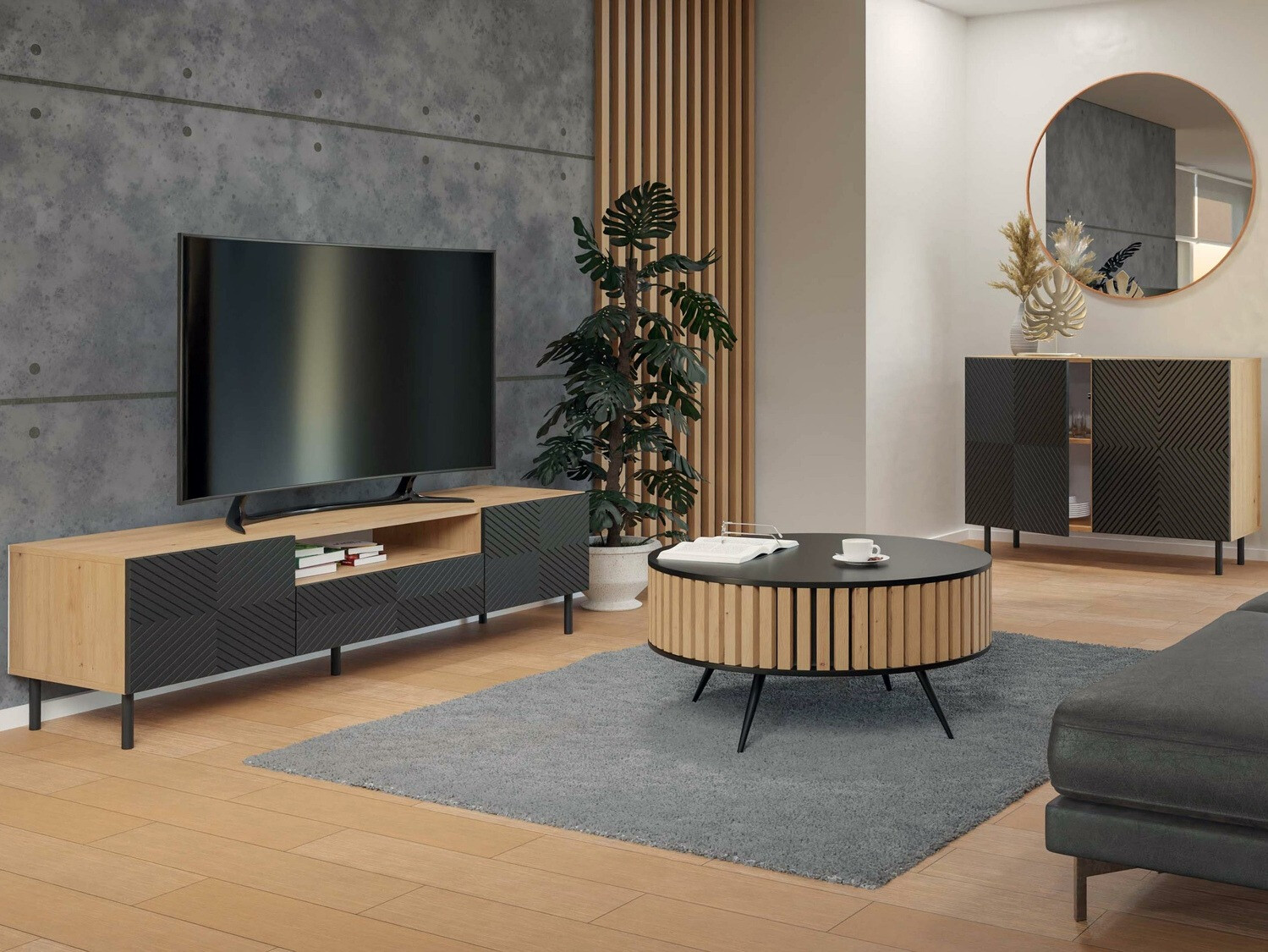 Μπουφέ Romseru 101 (Μαύρο + Artisan βελανιδιά)