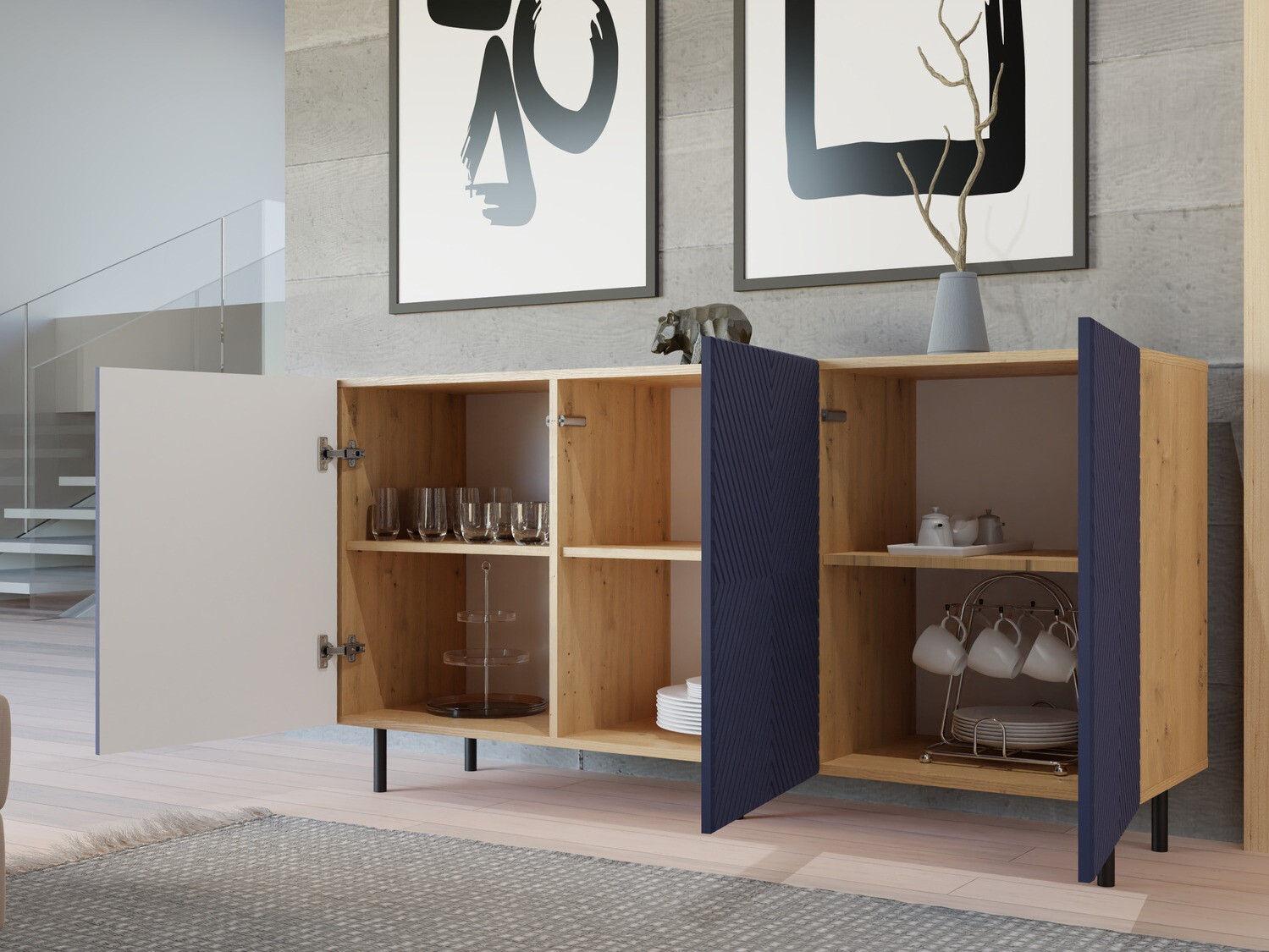 Sideboard Romseru 103 (Blue + Artisan oak)
