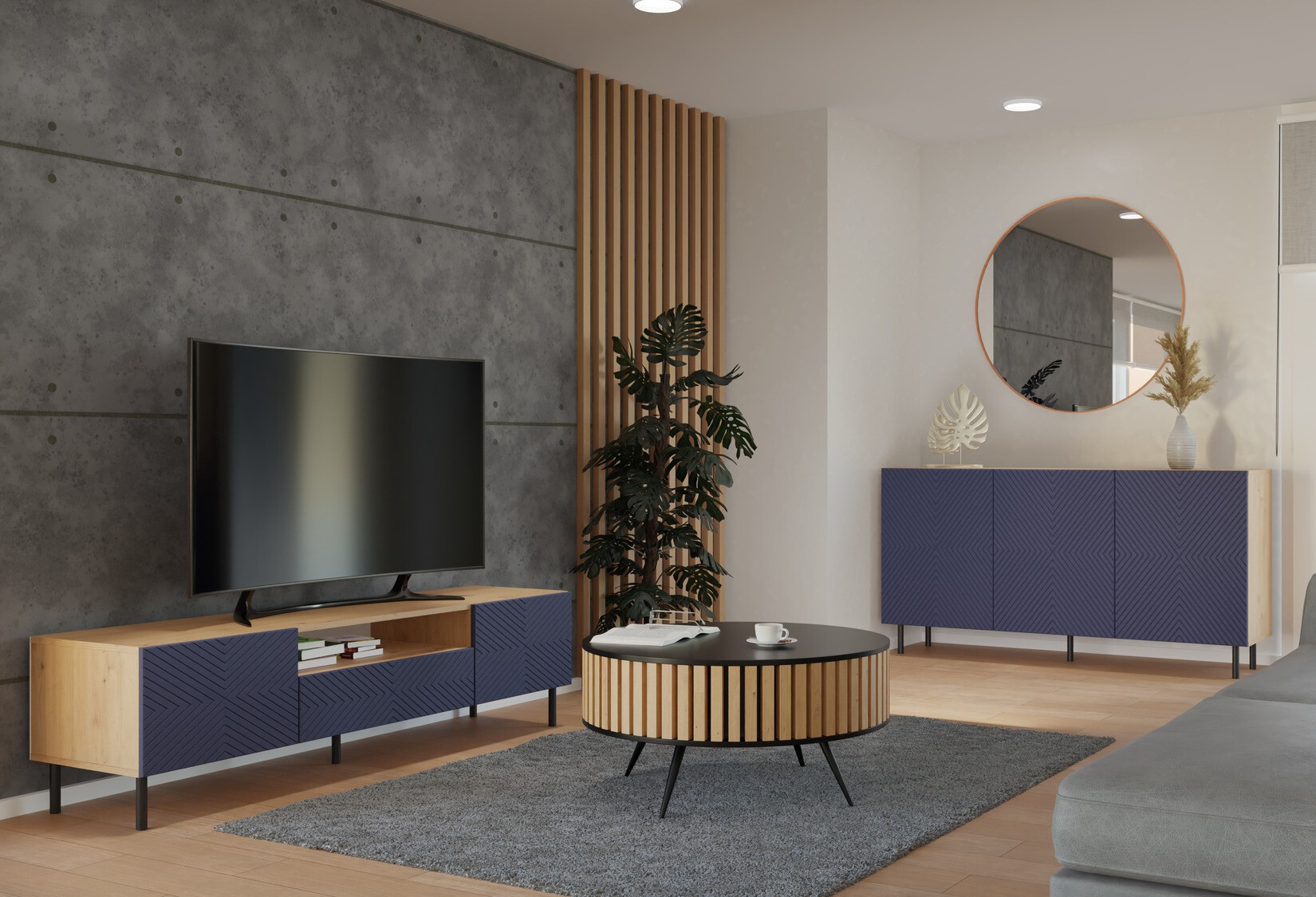 Sideboard Romseru 103 (Blue + Artisan oak)