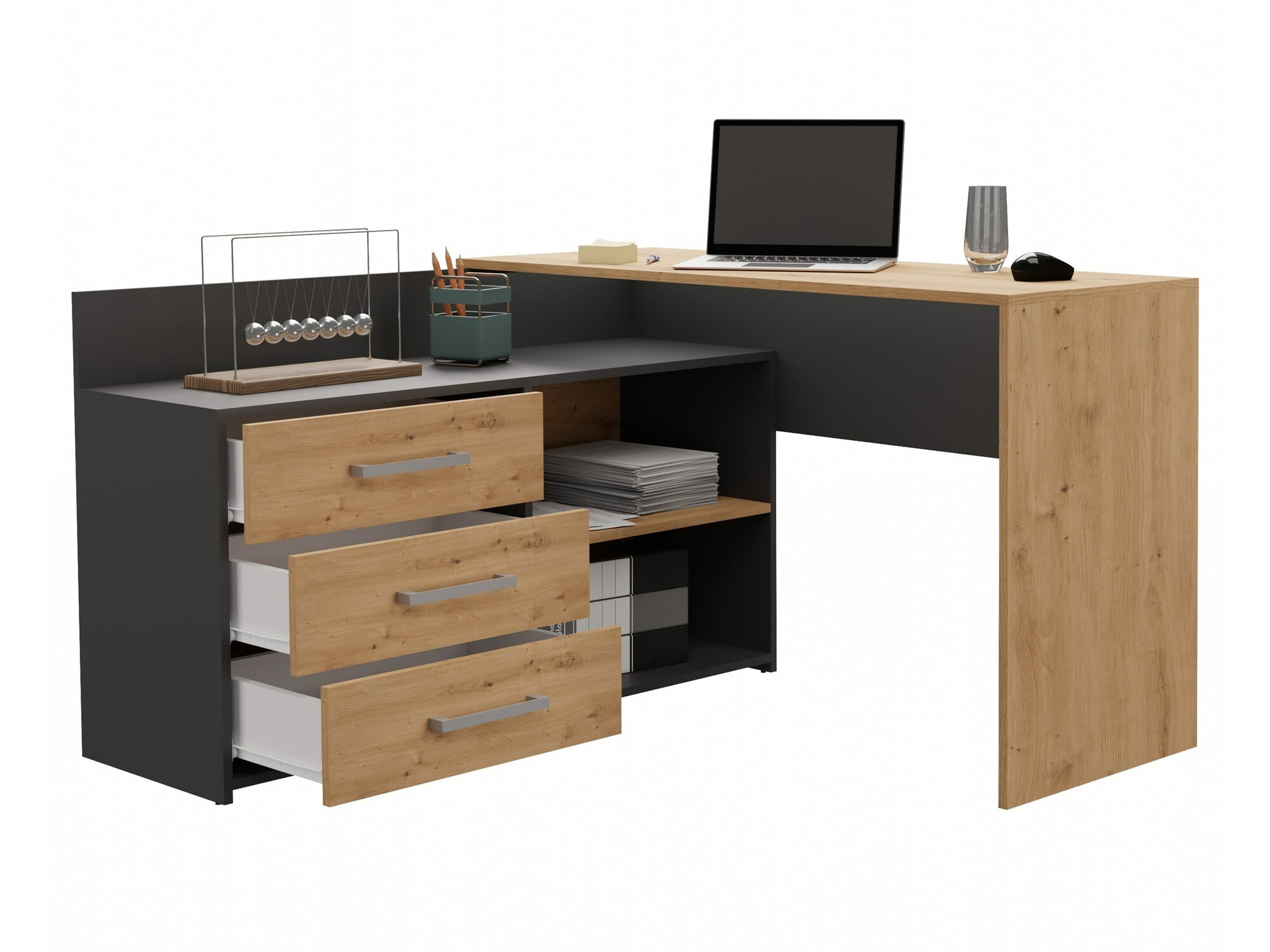 Corner desk Mandeville 131 (Anthracite + Artisan oak)