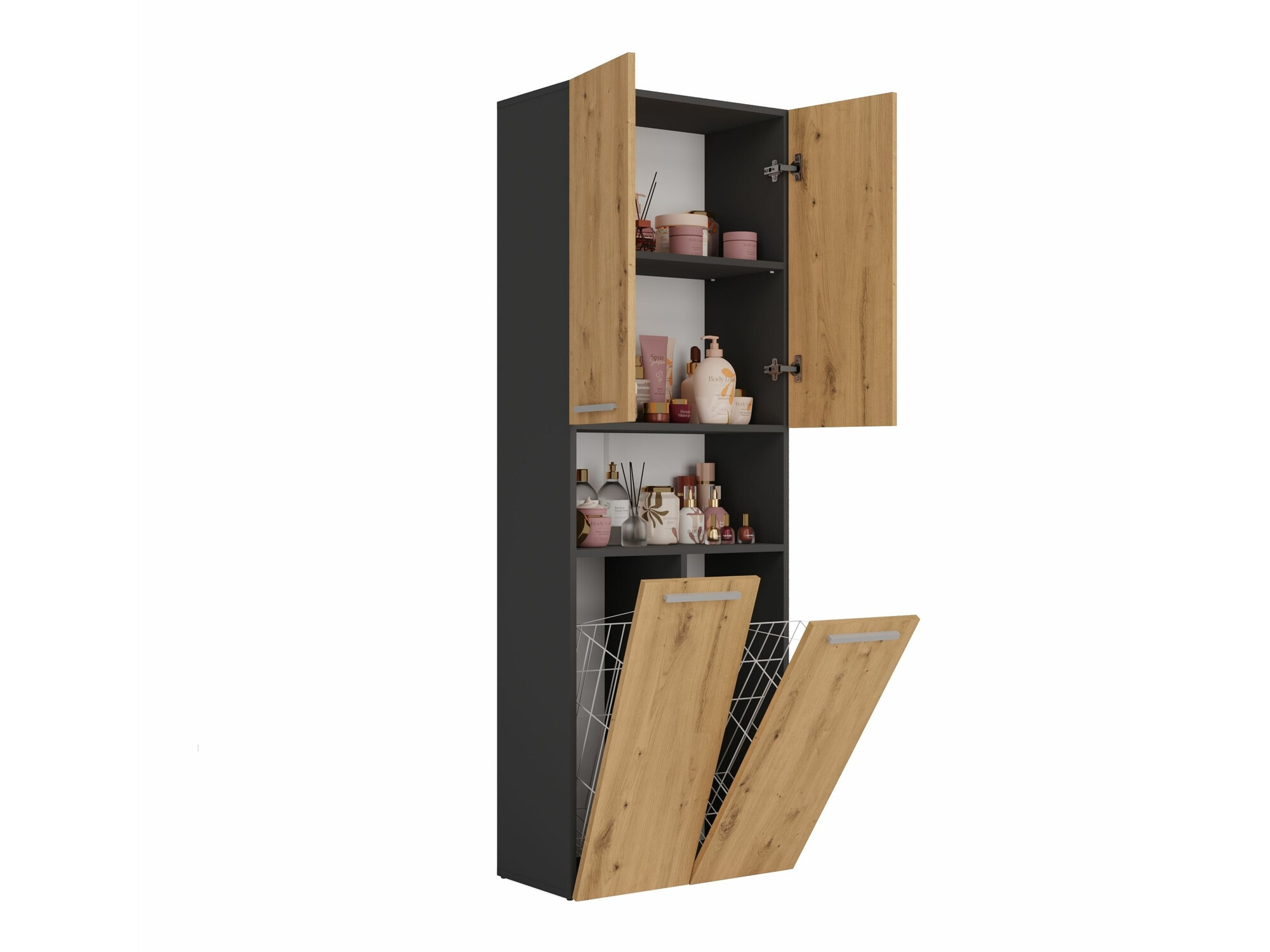 Standing bathroom cabinet Nolmaru 103 (Anthracite + Artisan oak)