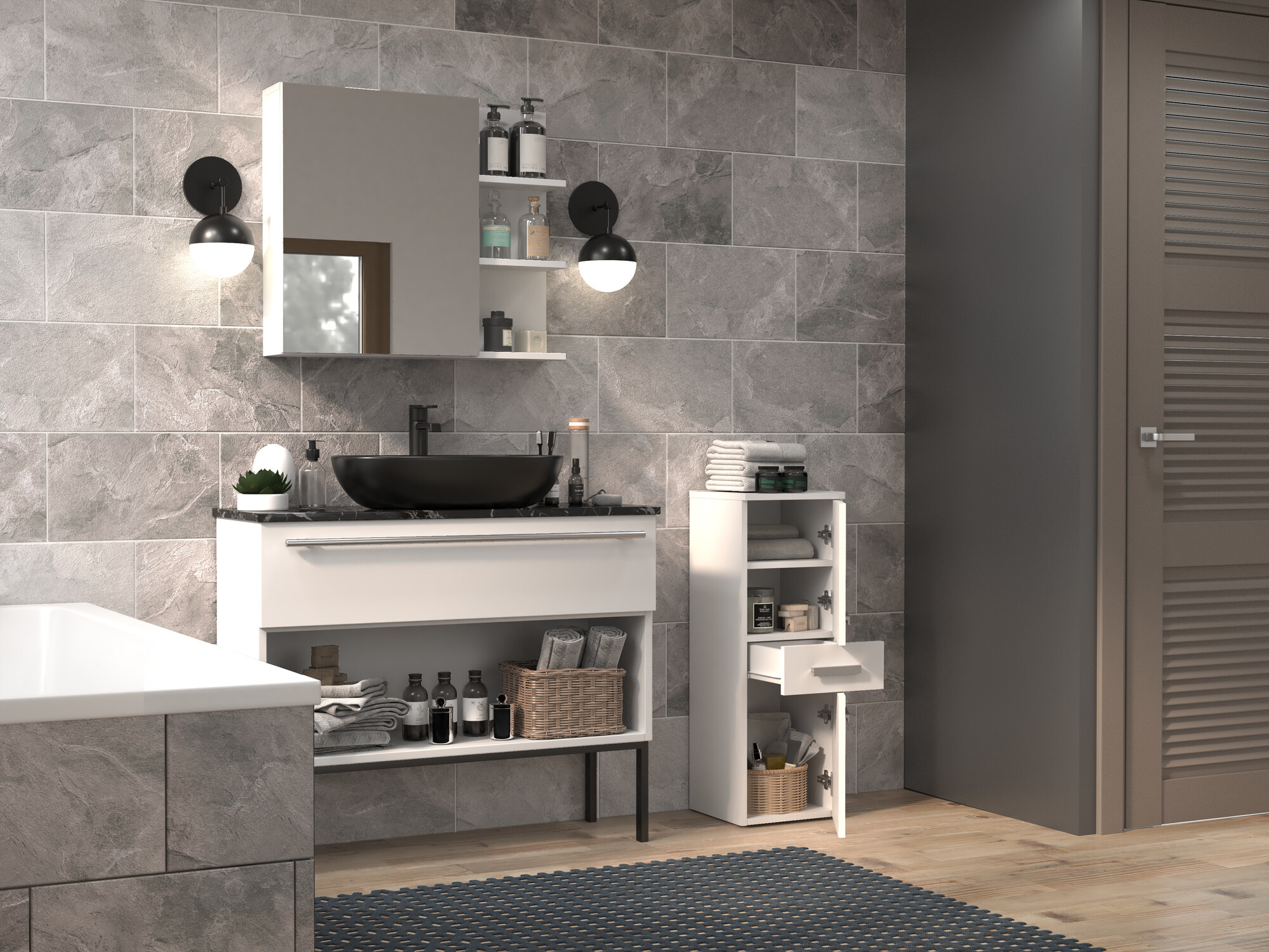 Όρθιο ντουλάπι μπάνιου Nolmaru 108 (Άσπρο)