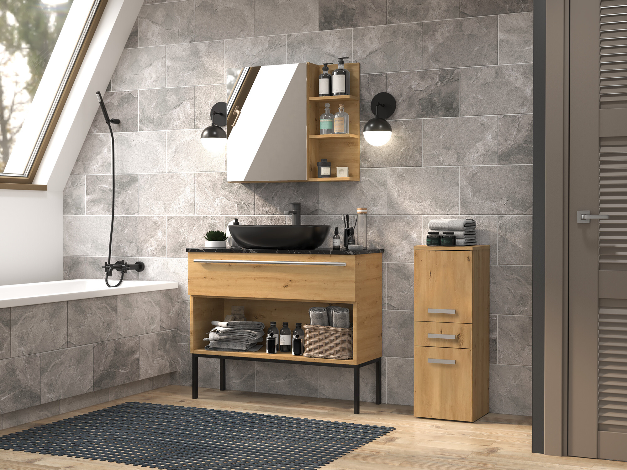 Standing bathroom cabinet Nolmaru 108 (Artisan oak)