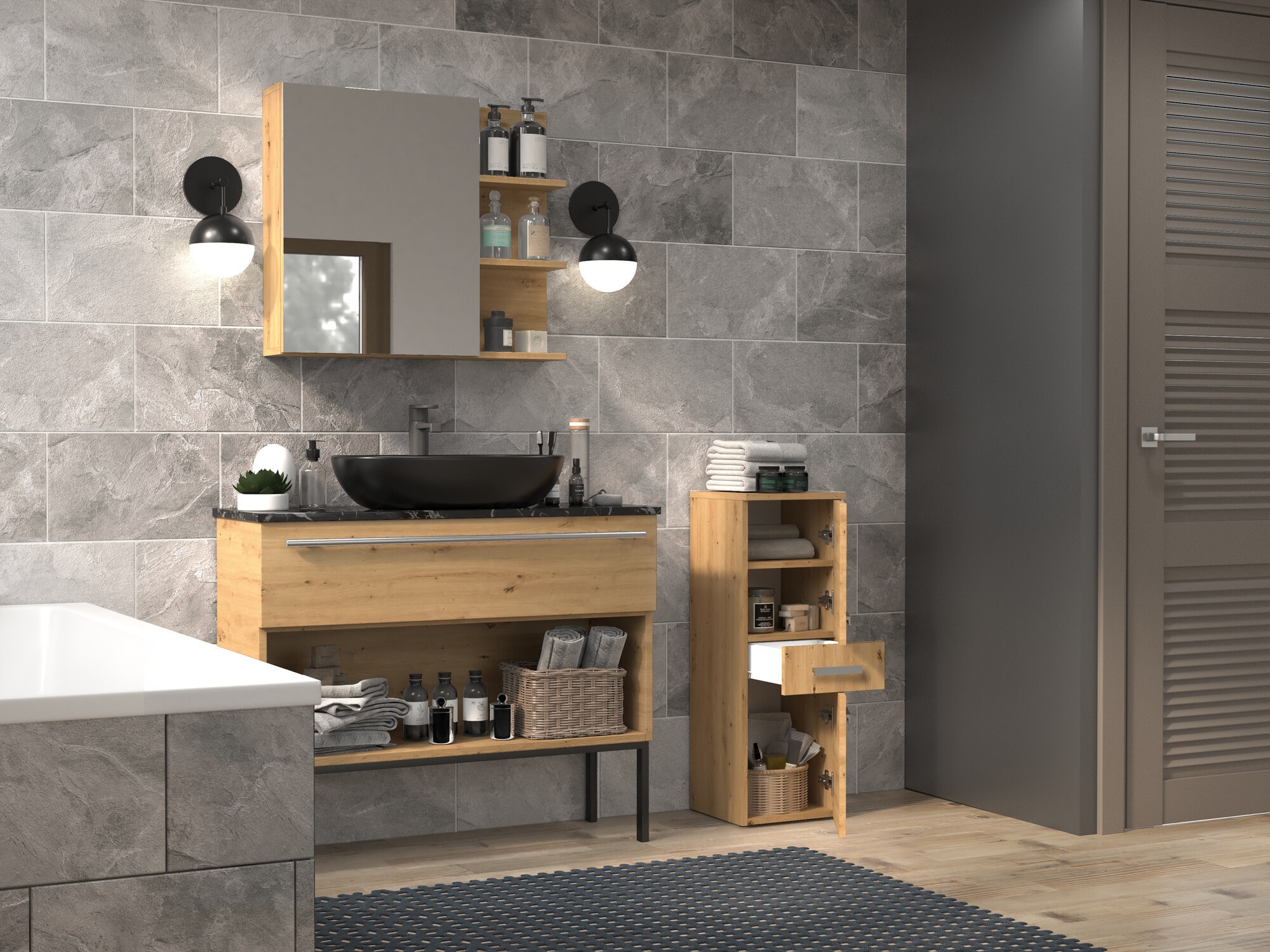Standing bathroom cabinet Nolmaru 108 (Artisan oak)
