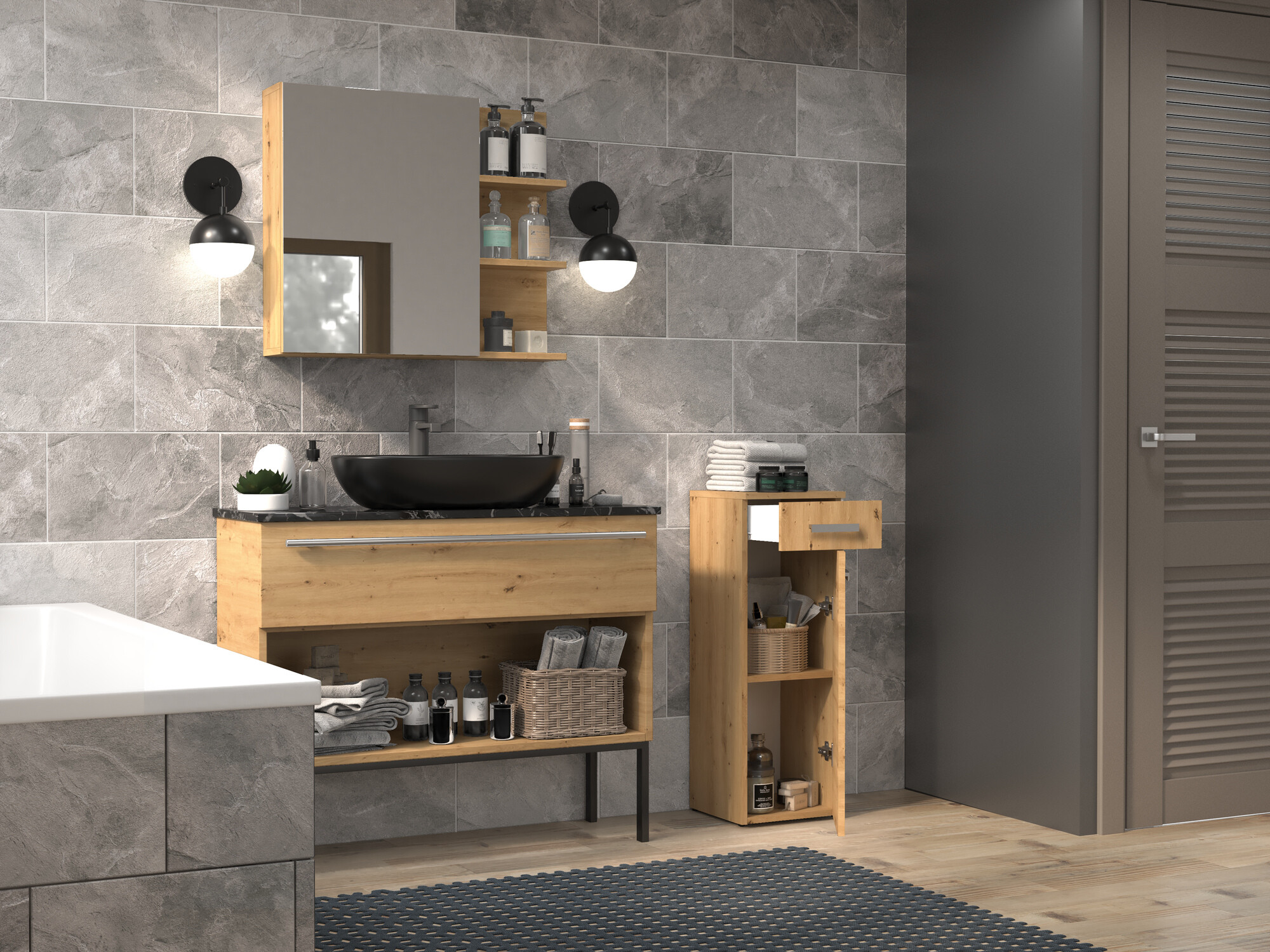 Standing bathroom cabinet Nolmaru 109 (Artisan oak)