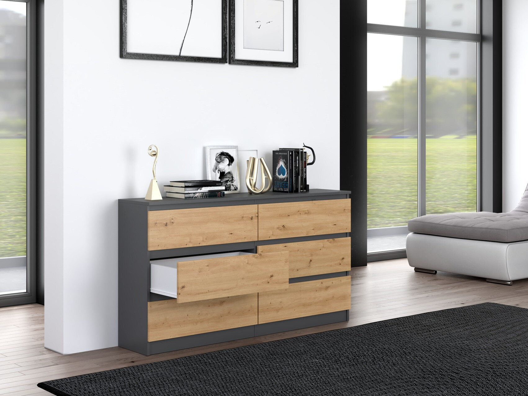 Chest of drawers Elbvelu 102 (Anthracite + Artisan oak)