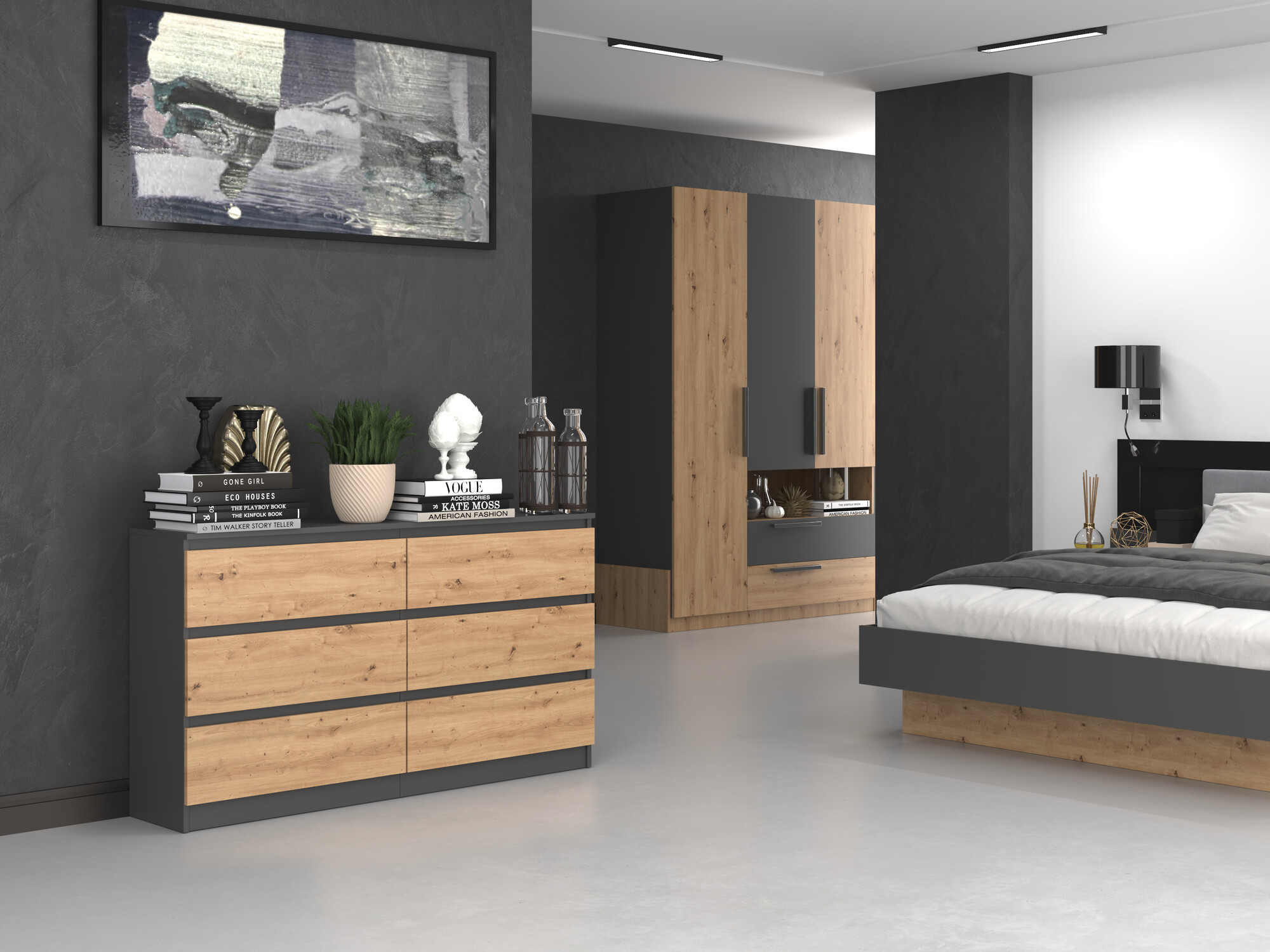 Chest of drawers Elbvelu 102 (Anthracite + Artisan oak)