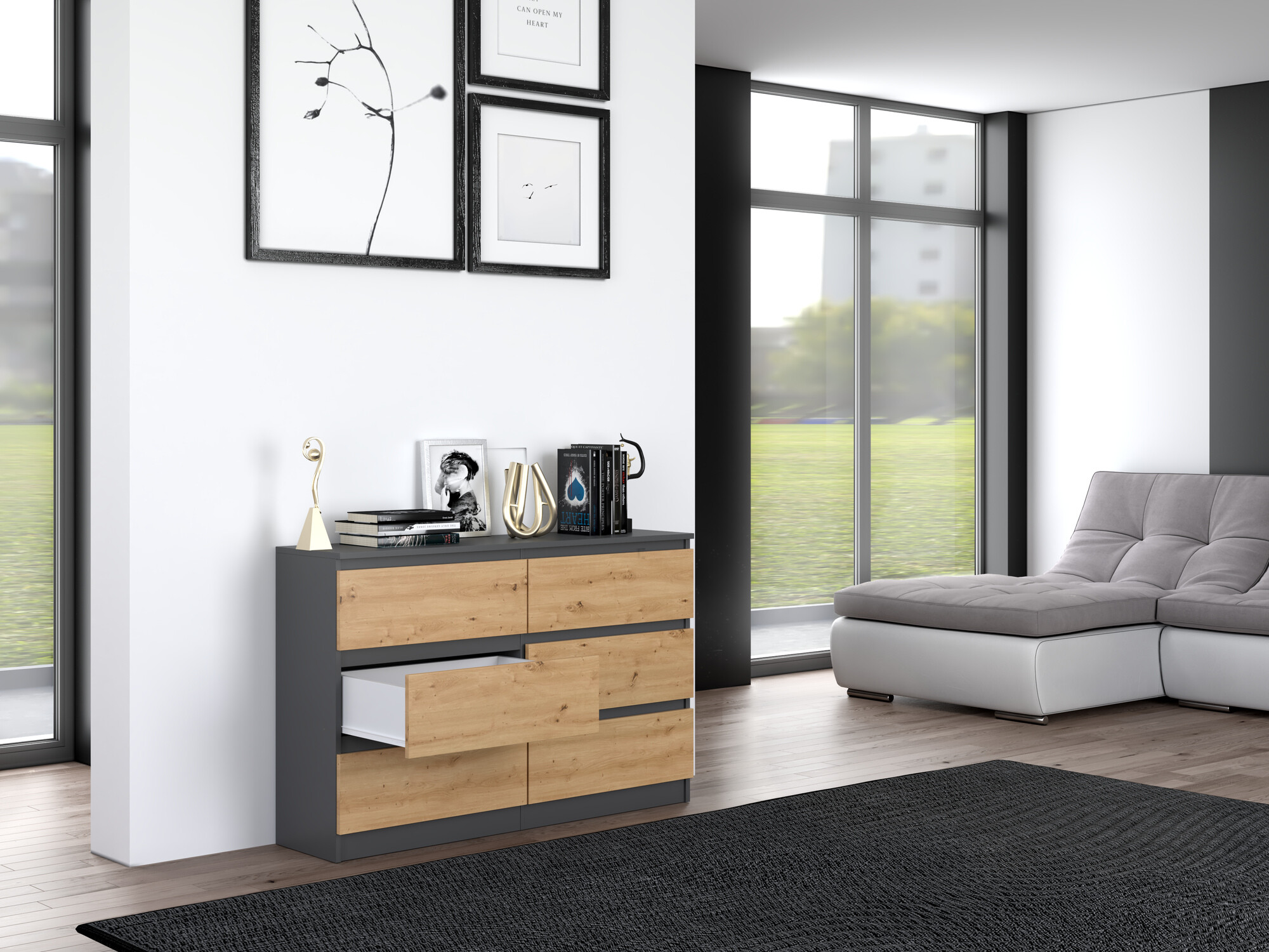 Συρταριέρα Elbvelu 103 (Ανθρακί + Artisan βελανιδιά)