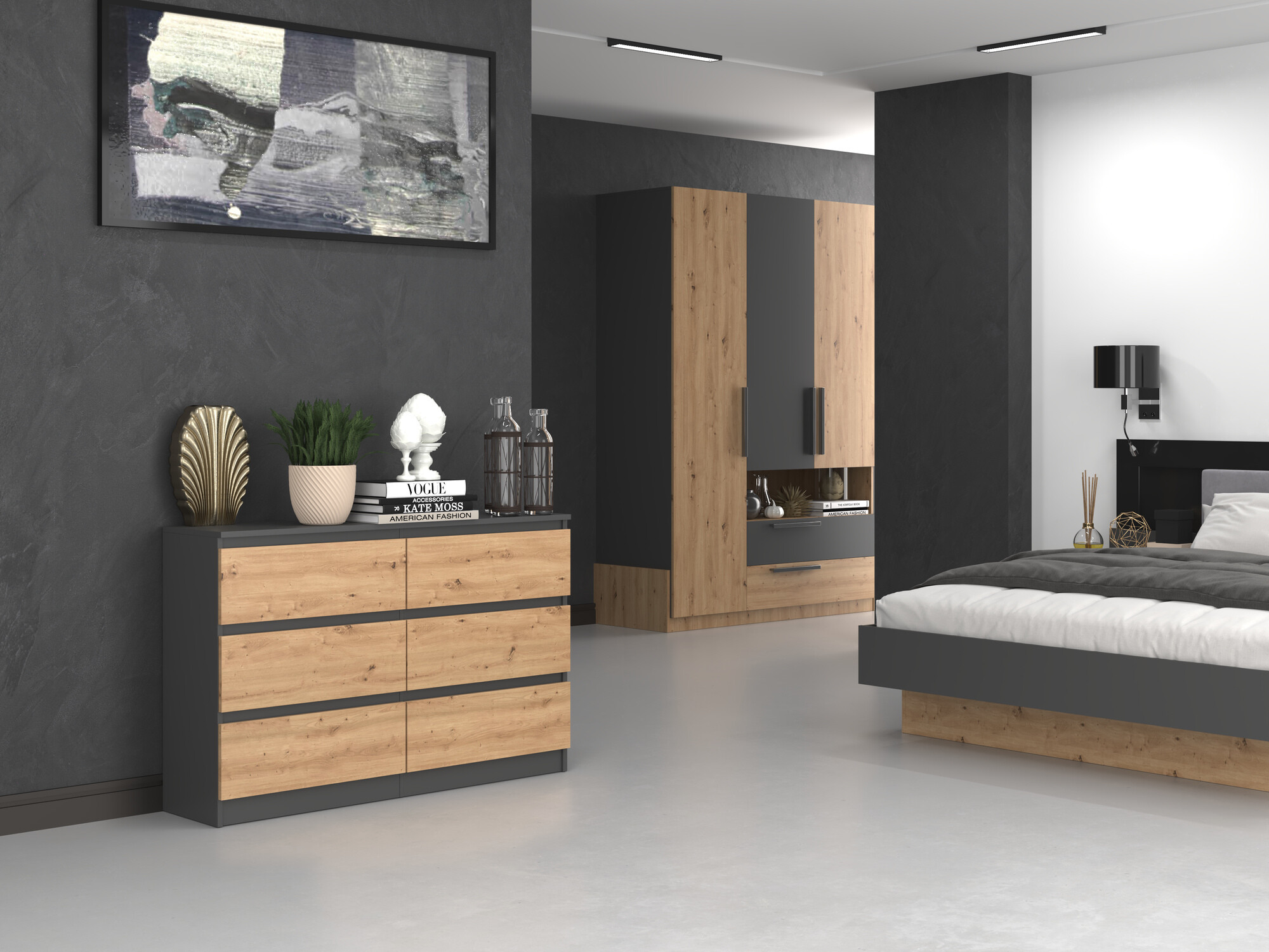 Συρταριέρα Elbvelu 103 (Ανθρακί + Artisan βελανιδιά)