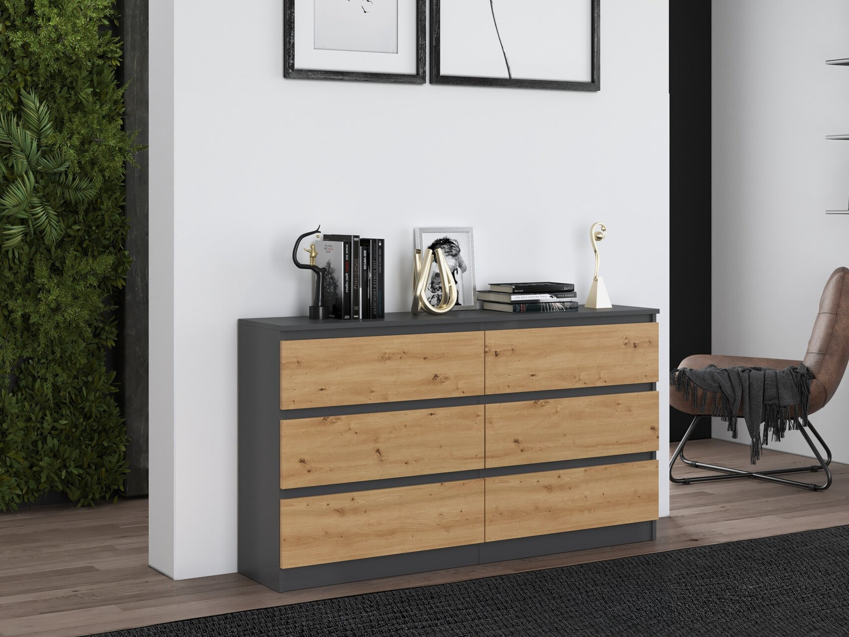 Chest of drawers Elbvelu 102 (Anthracite + Artisan oak)