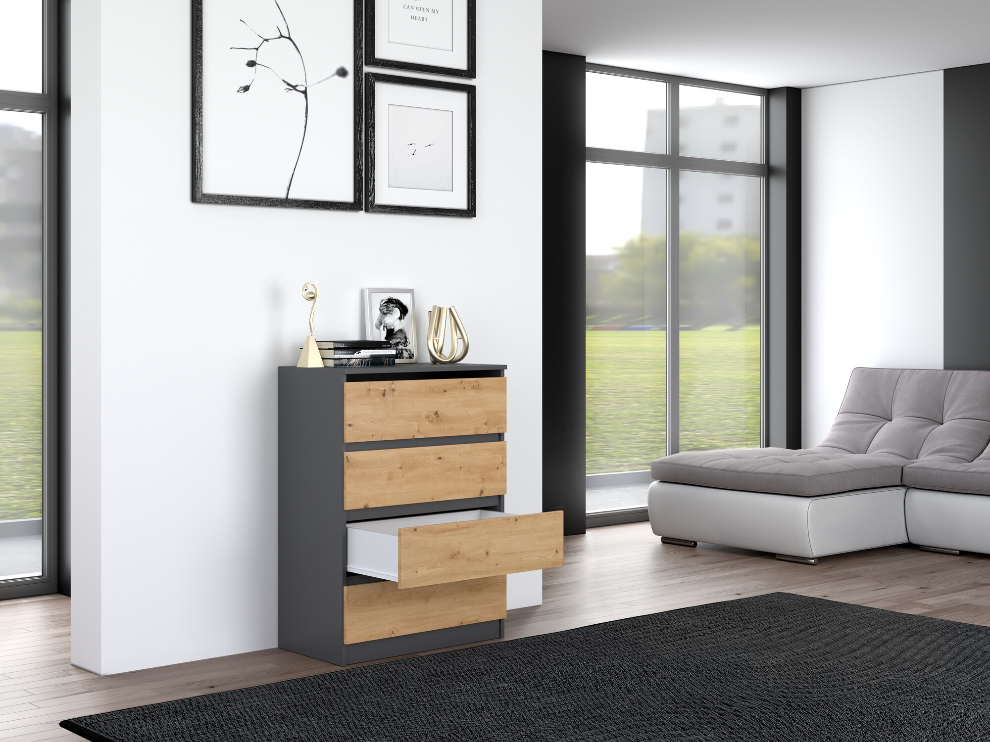Chest of drawers Elbvelu 105 (Anthracite + Artisan oak)