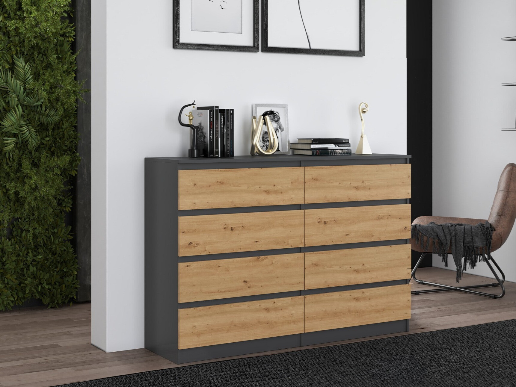 Συρταριέρα Elbvelu 100 (Ανθρακί + Artisan βελανιδιά)