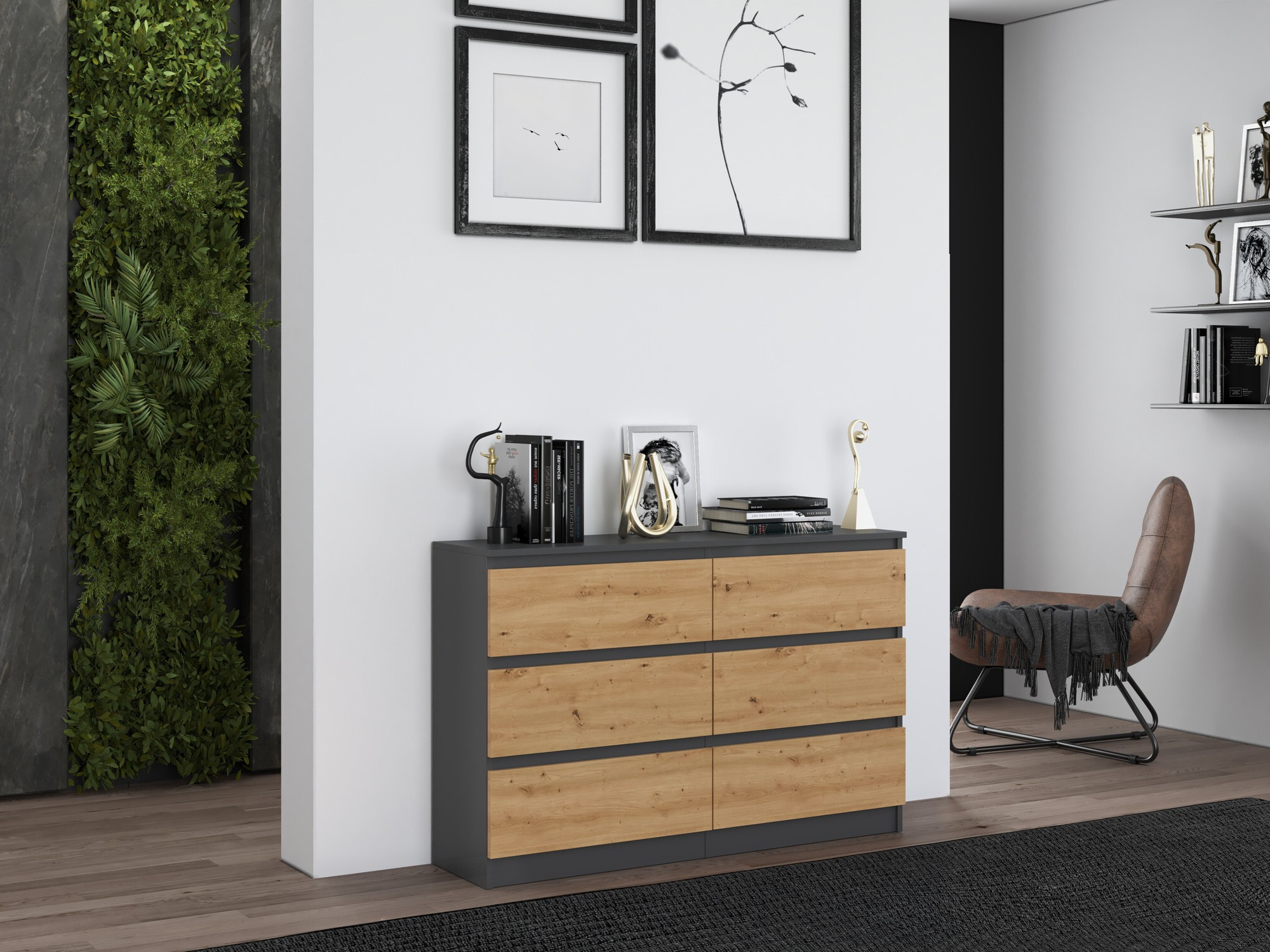 Συρταριέρα Elbvelu 103 (Ανθρακί + Artisan βελανιδιά)