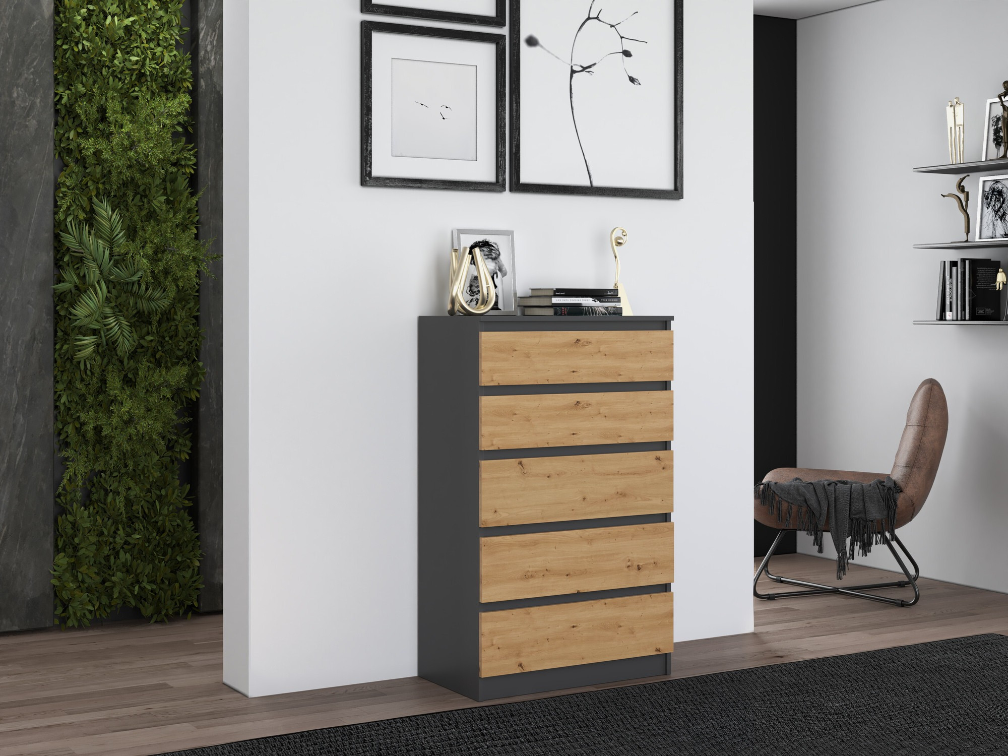 Συρταριέρα Elbvelu 104 (Ανθρακί + Artisan βελανιδιά)