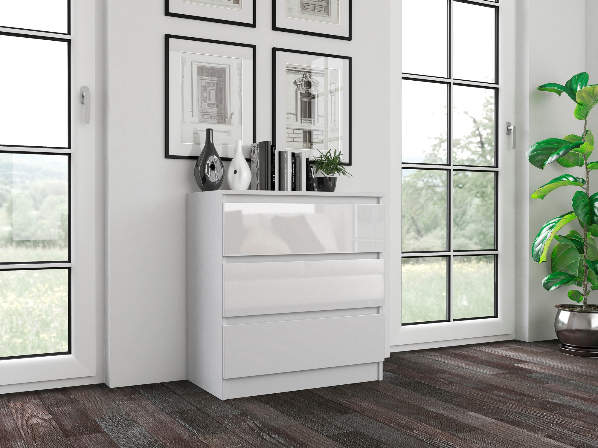 Συρταριέρα Elbvelu 106 (Γυαλιστερό λευκό)