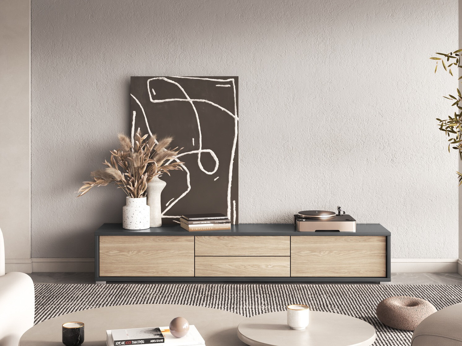 Έπιπλο τηλεόρασης Austin 325 (Ανθρακί + Δρυς)