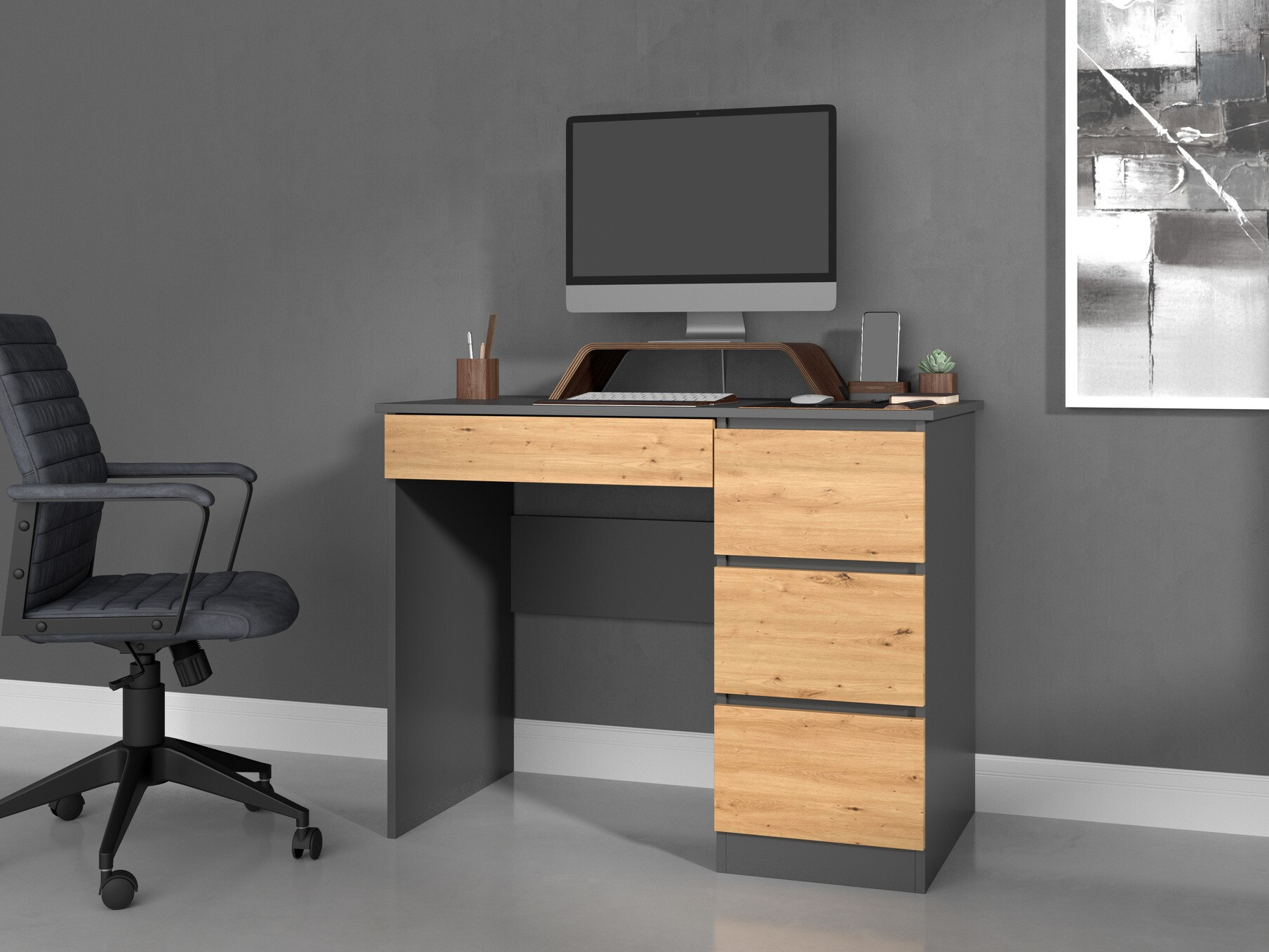 Γραφείο Elbvelu 108 (Ανθρακί + Artisan βελανιδιά)