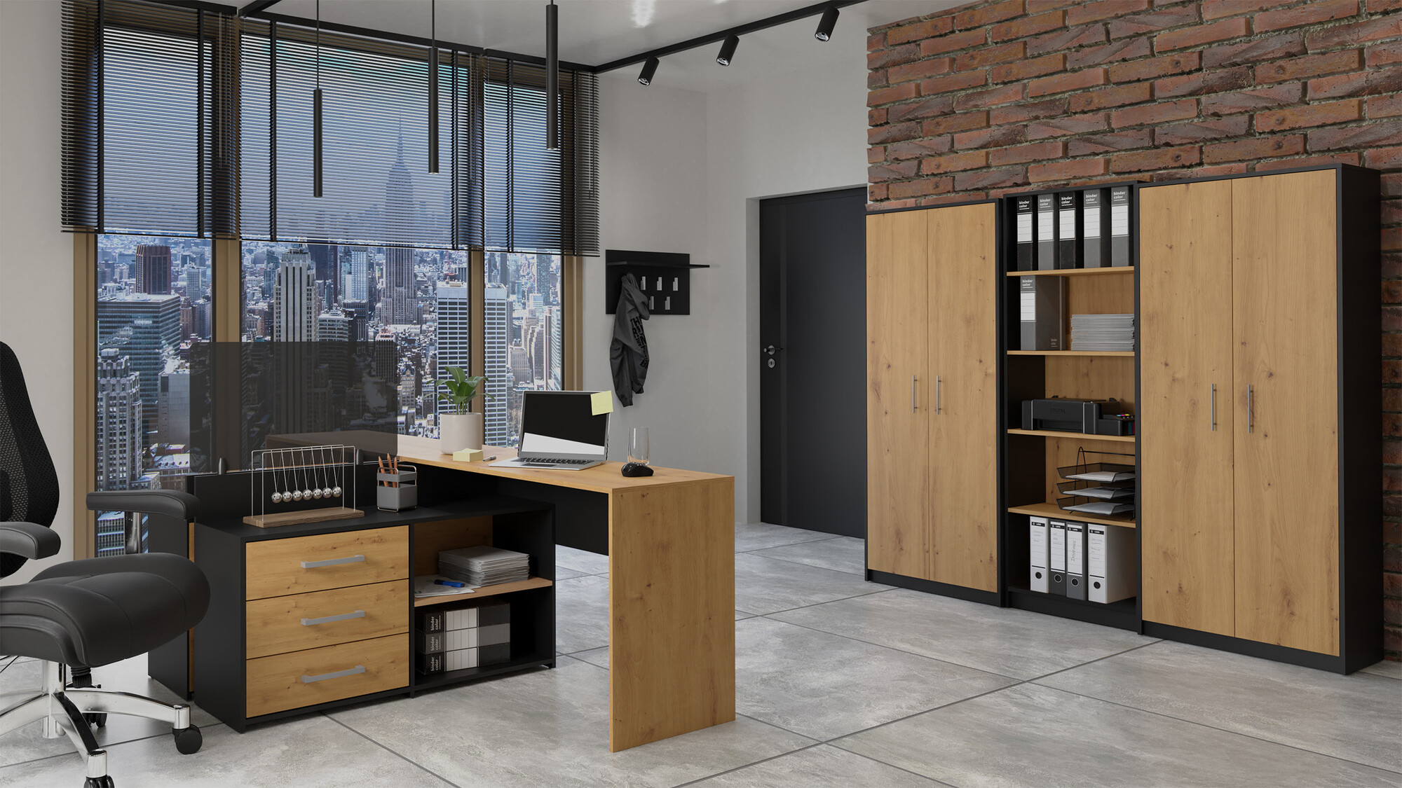 Bookcase Mandeville 196 (Anthracite + Artisan oak)