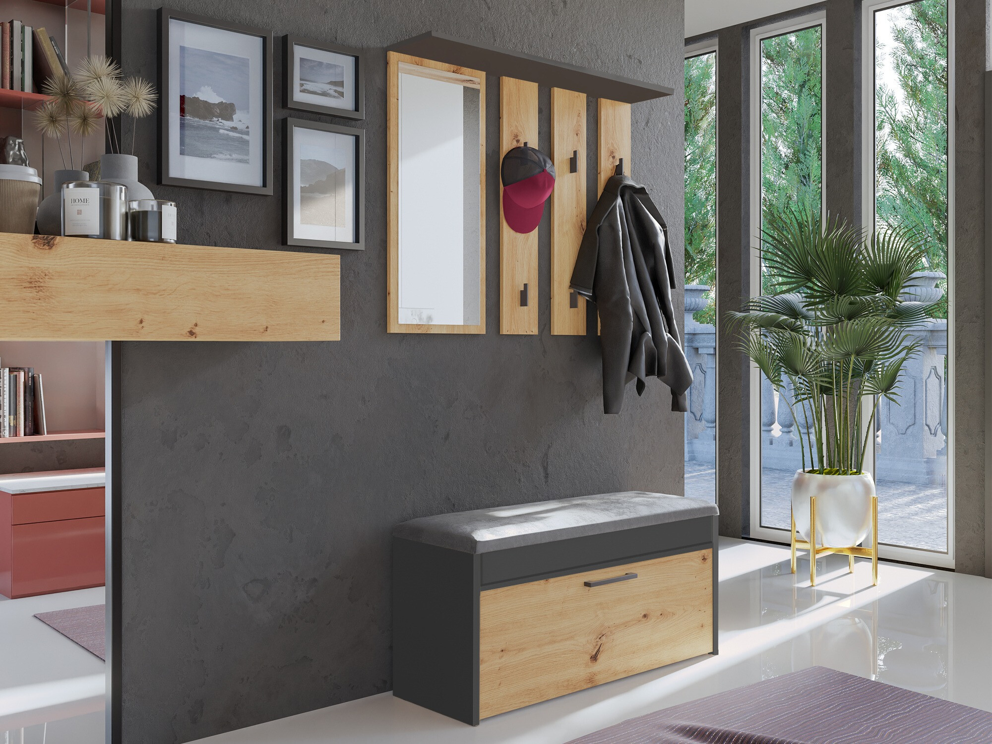 Shoe cabinet Mandeville 216 (Anthracite + Artisan oak)