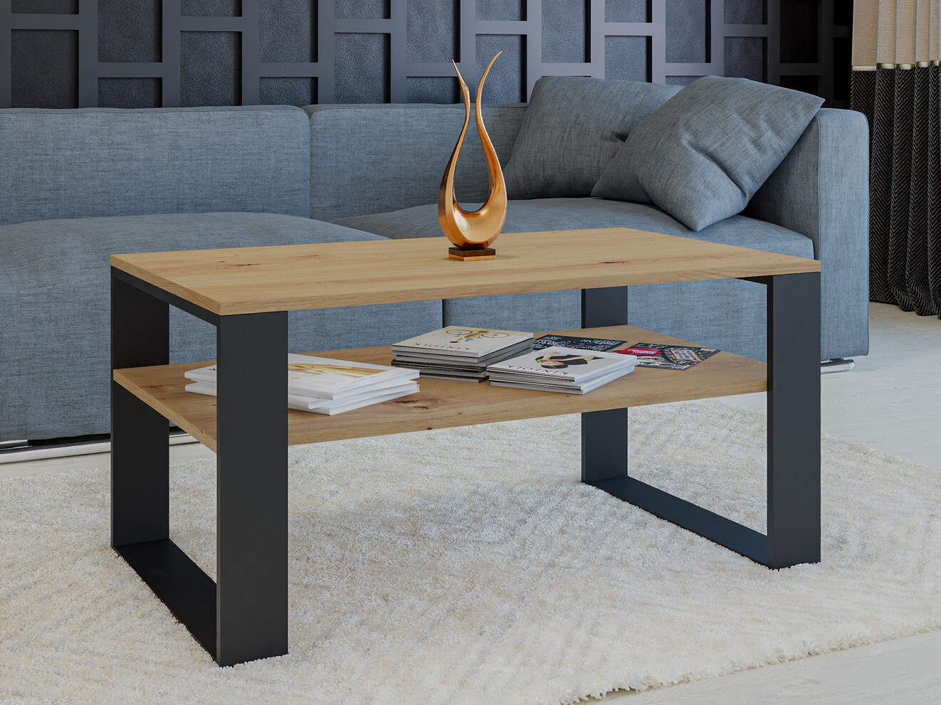 Τραπεζάκι σαλονιού Mandeville 208 (Artisan βελανιδιά + Μαύρο)