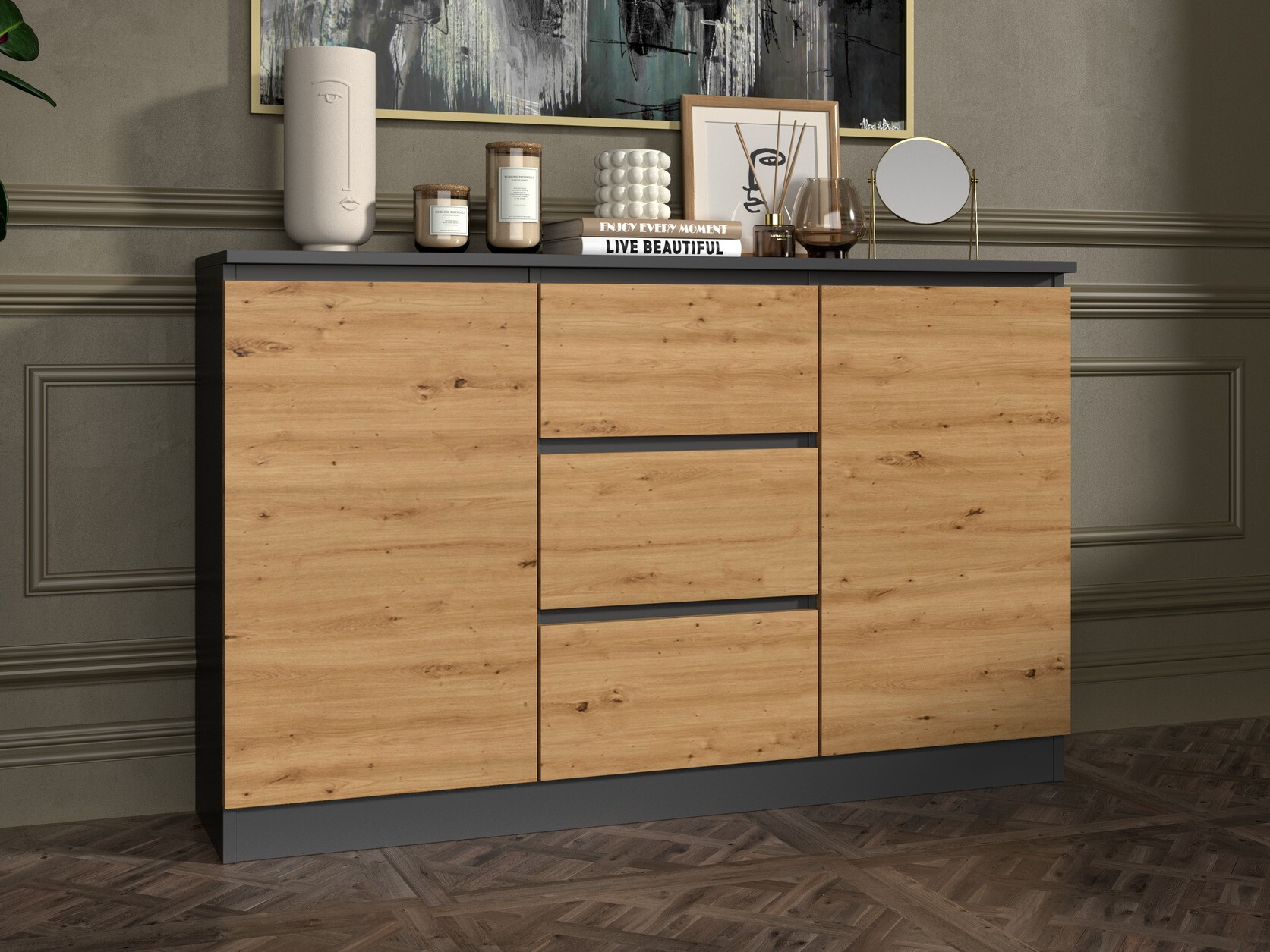Συρταριέρα Elbvelu 112 (Ανθρακί + Artisan βελανιδιά)