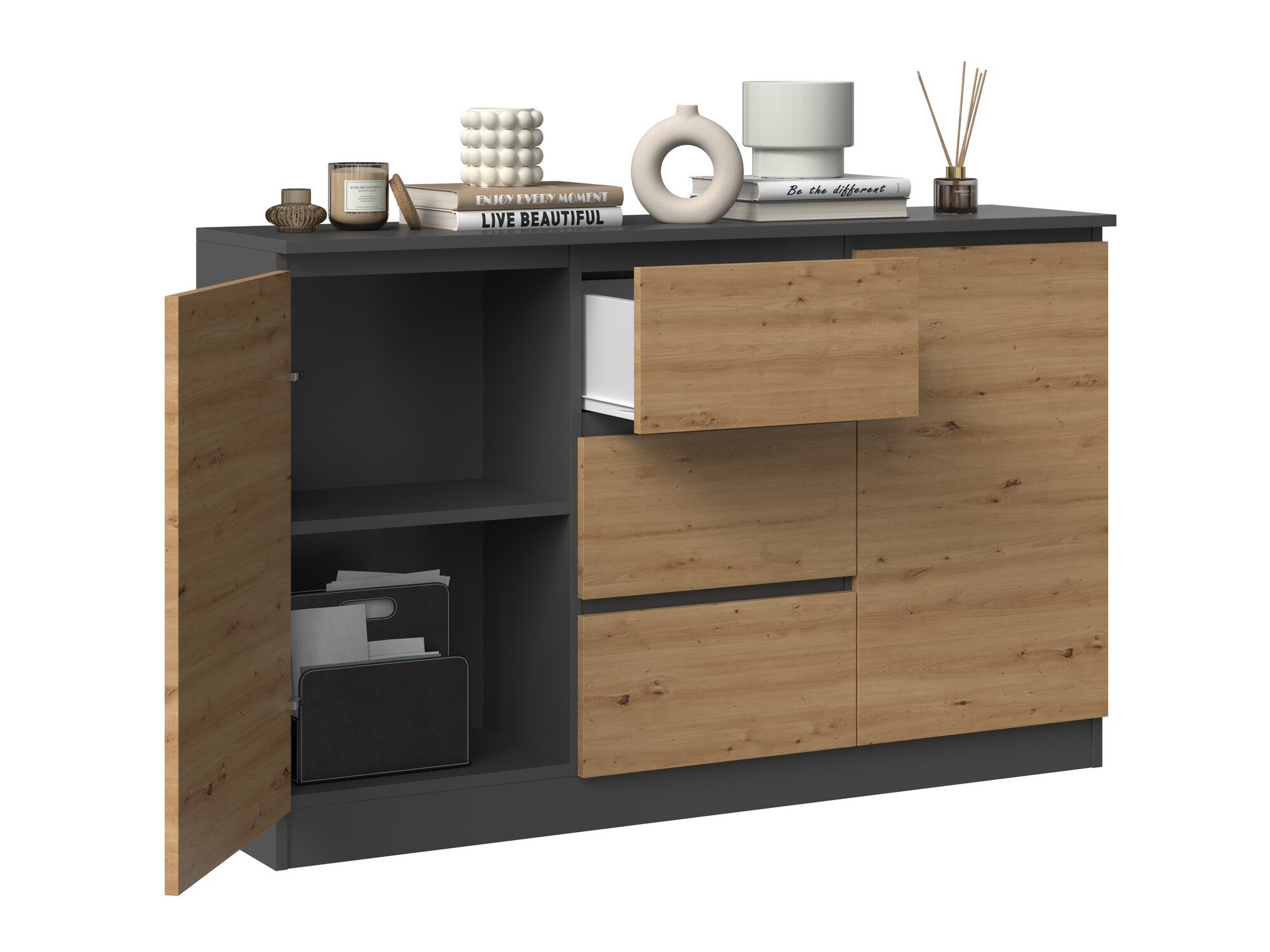 Συρταριέρα Elbvelu 112 (Ανθρακί + Artisan βελανιδιά)