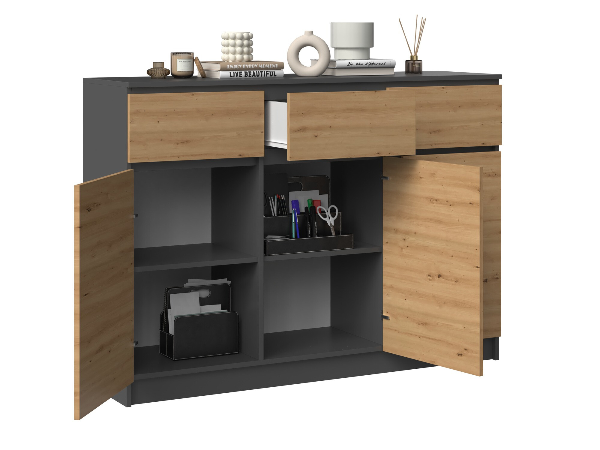 Chest of drawers Elbvelu 115 (Anthracite + Artisan oak)