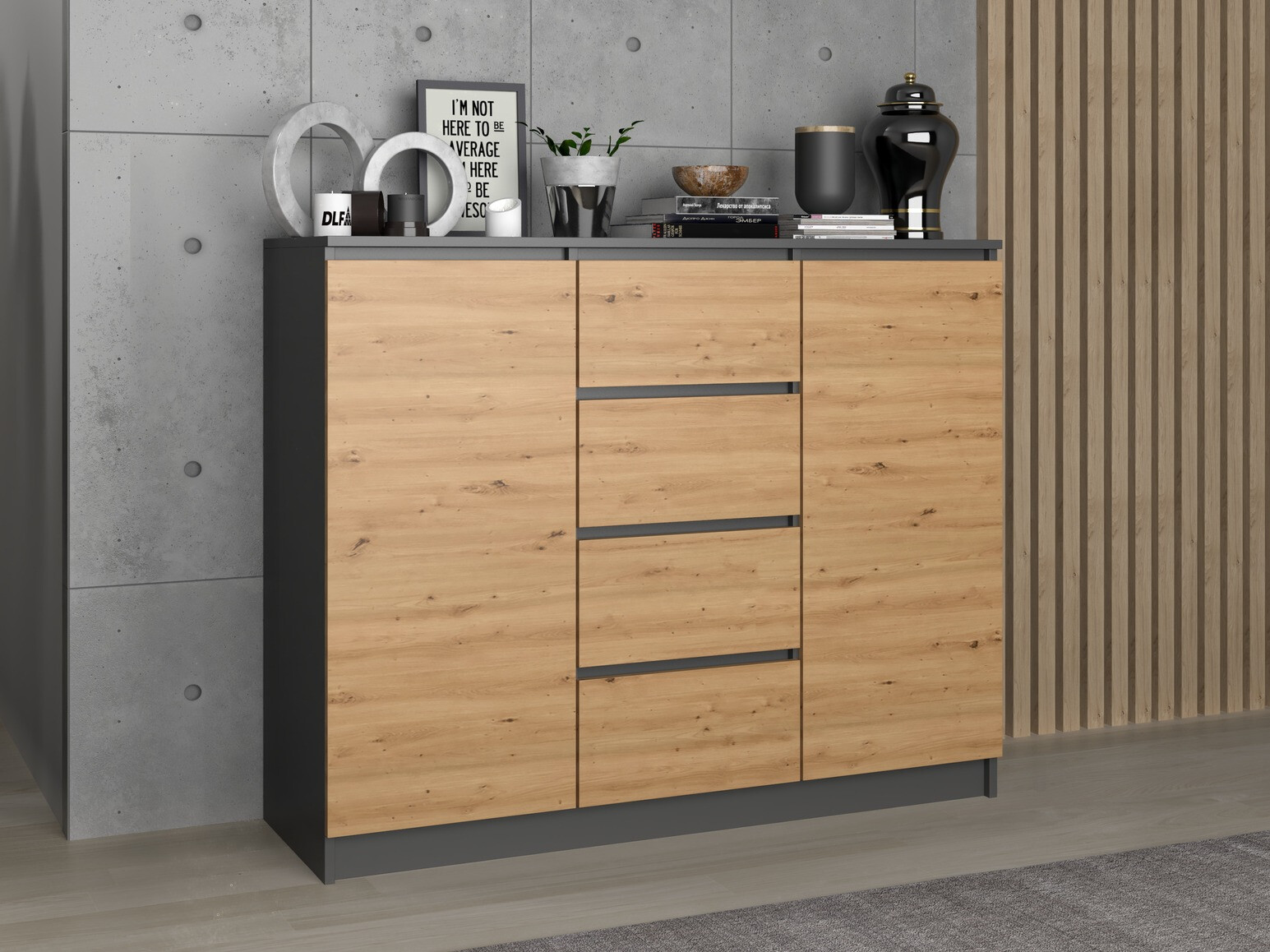 Συρταριέρα Elbvelu 113 (Ανθρακί + Artisan βελανιδιά)