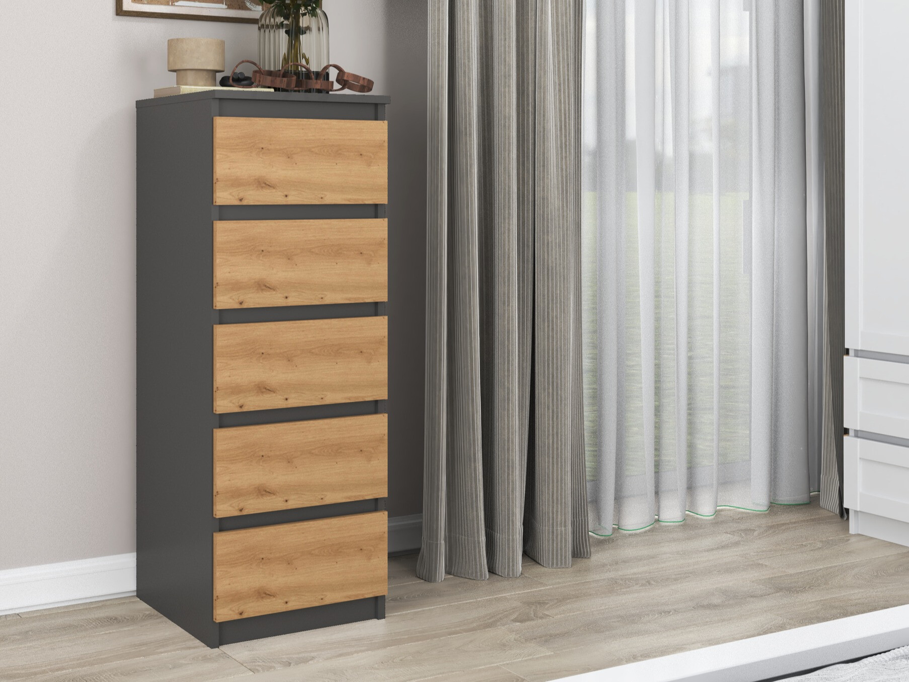 Chest of drawers Elbvelu 121 (Anthracite + Artisan oak)