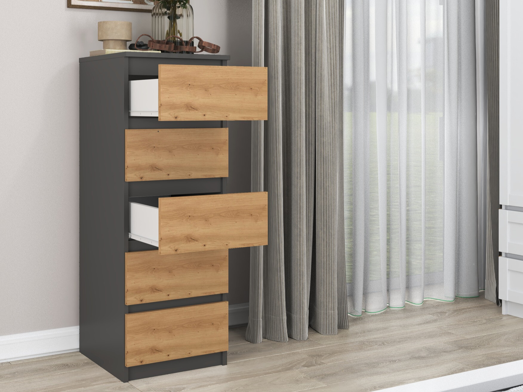 Chest of drawers Elbvelu 121 (Anthracite + Artisan oak)