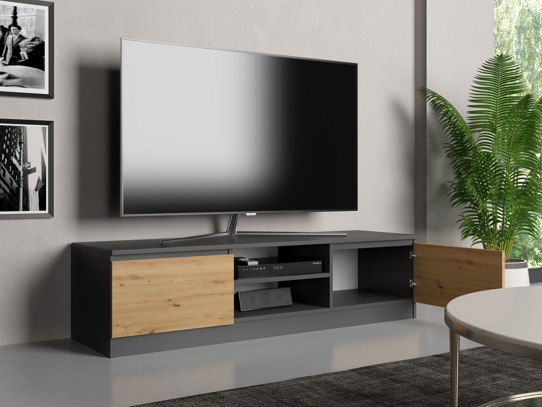 TV stand Elbvelu 125 (Anthracite + Artisan oak)