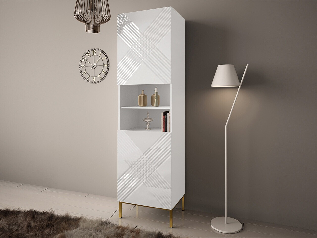 Bookcase Natar (White + Glossy white)
