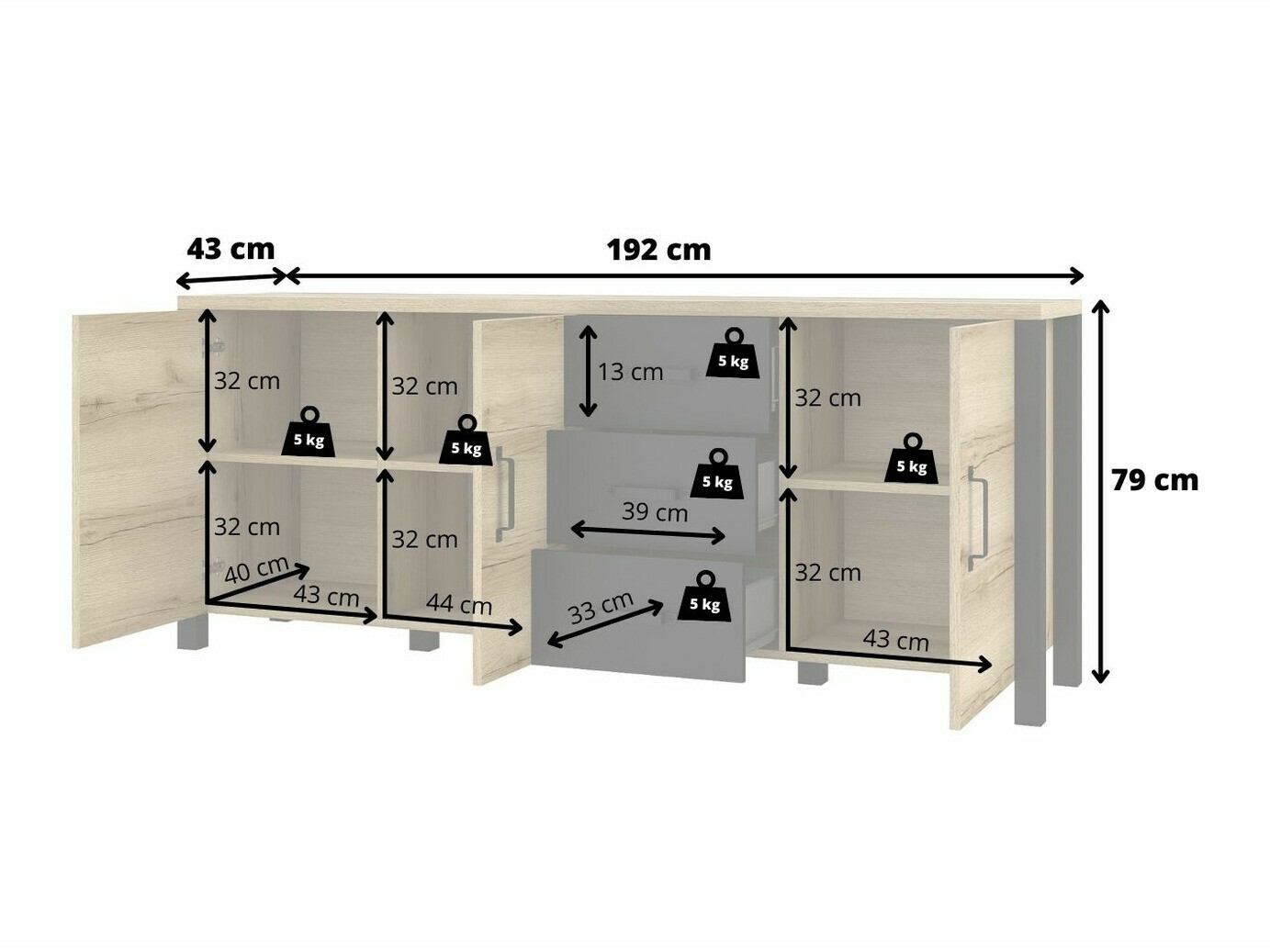 Chest of drawers Tornua 106 (Dark spruce + Matte black)