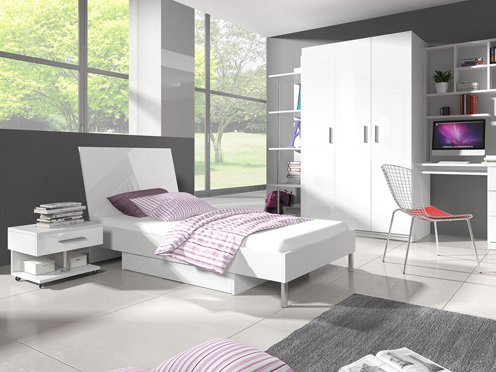 Κομοδίνο Campus (Άσπρο + Γυαλιστερό λευκό)