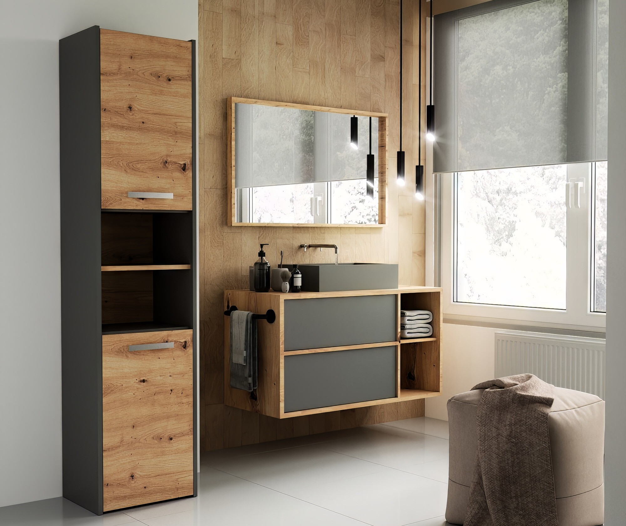 Standing bathroom cabinet Mandeville 250 (Anthracite + Artisan oak)