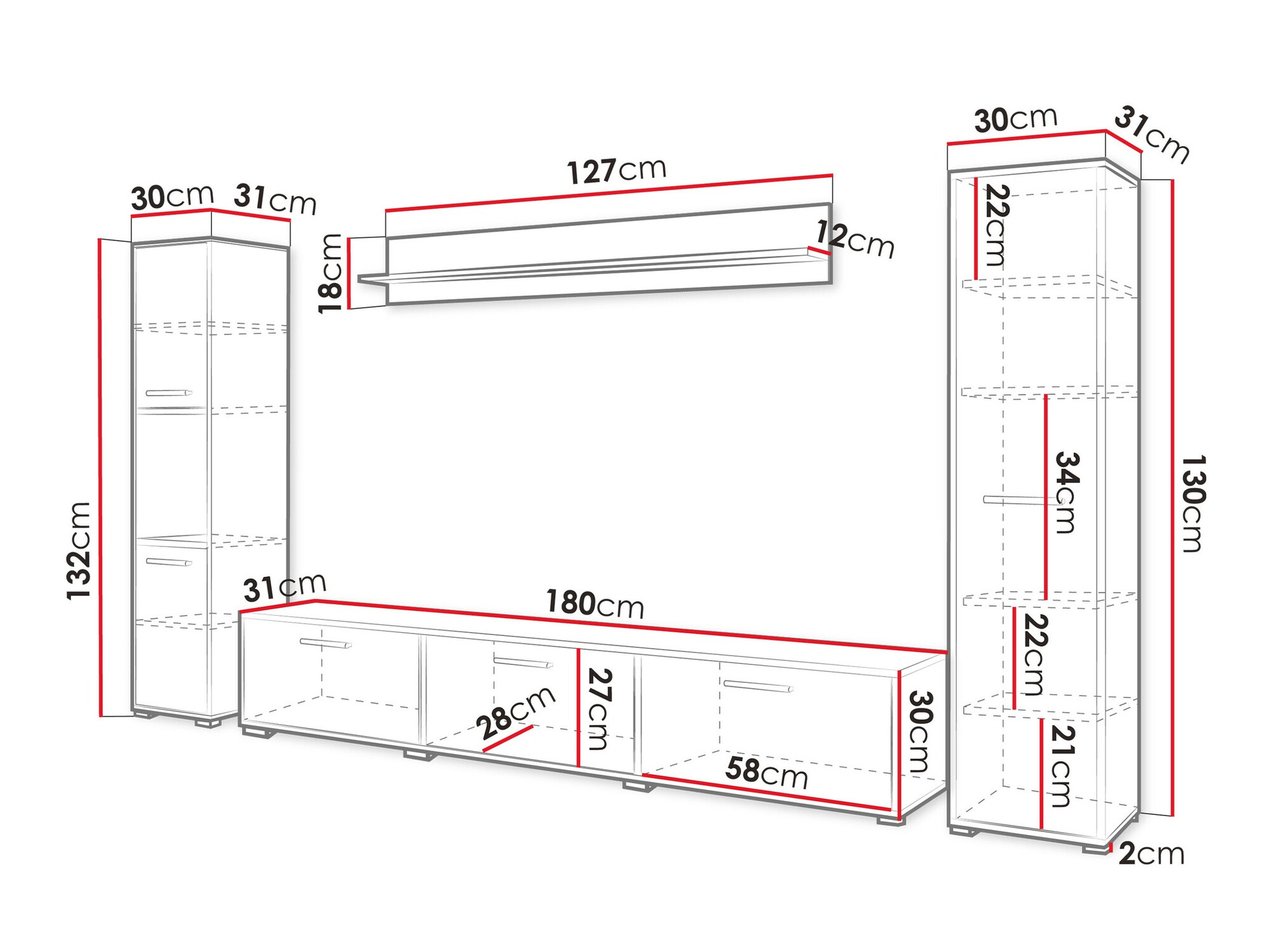 Σετ επίπλων σαλονιού Sarasota 175 (Μαύρο + Δρυς wotan)