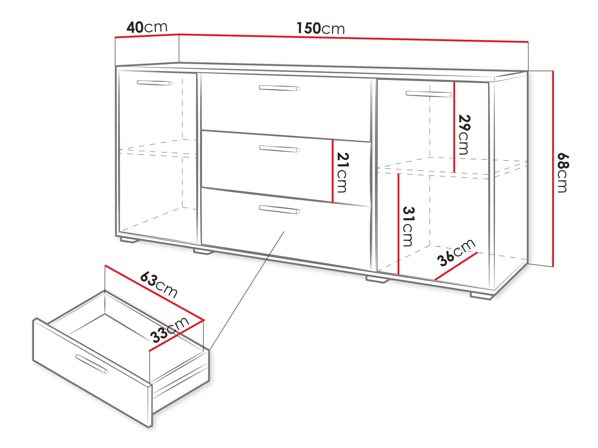 Συρταριέρα Sarasota 174 (Μαύρο + Δρυς wotan)