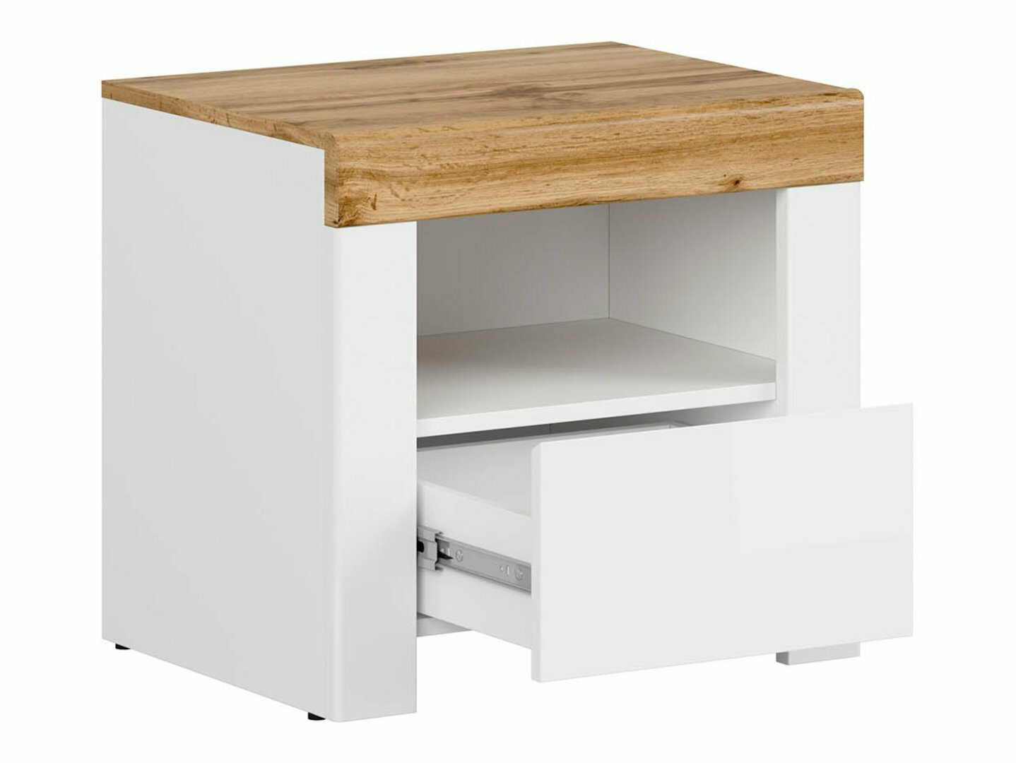 Bedside table Sonsoru 113 (White + Glossy white + Wotan Oak)