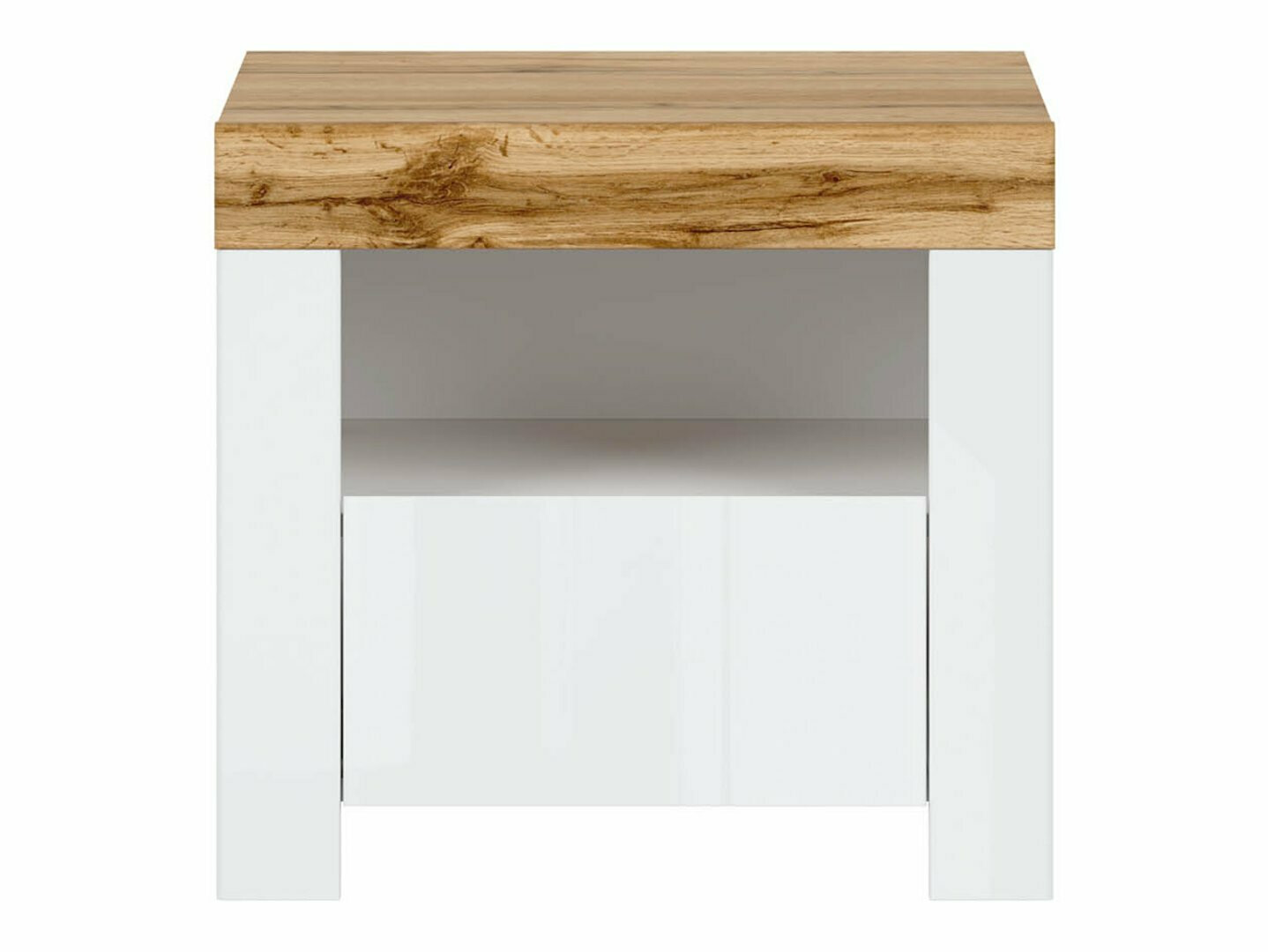 Bedside table Sonsoru 113 (White + Glossy white + Wotan Oak)