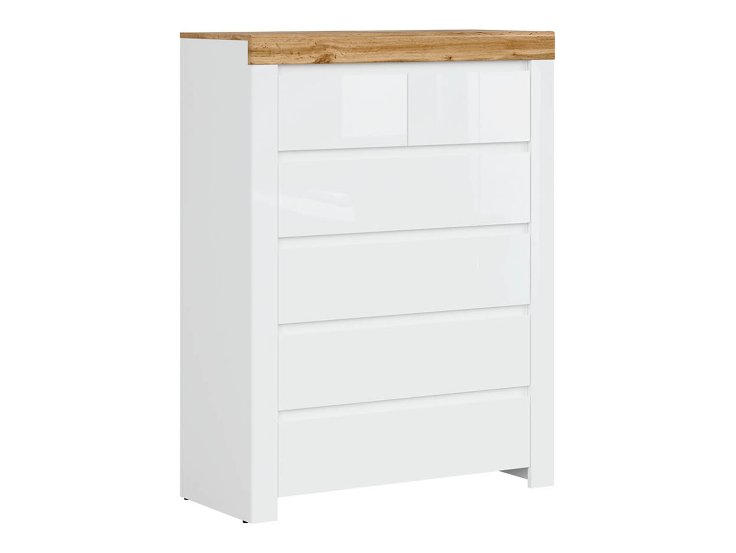 Chest of drawers Sonsoru 114 (White + Glossy white + Wotan Oak)