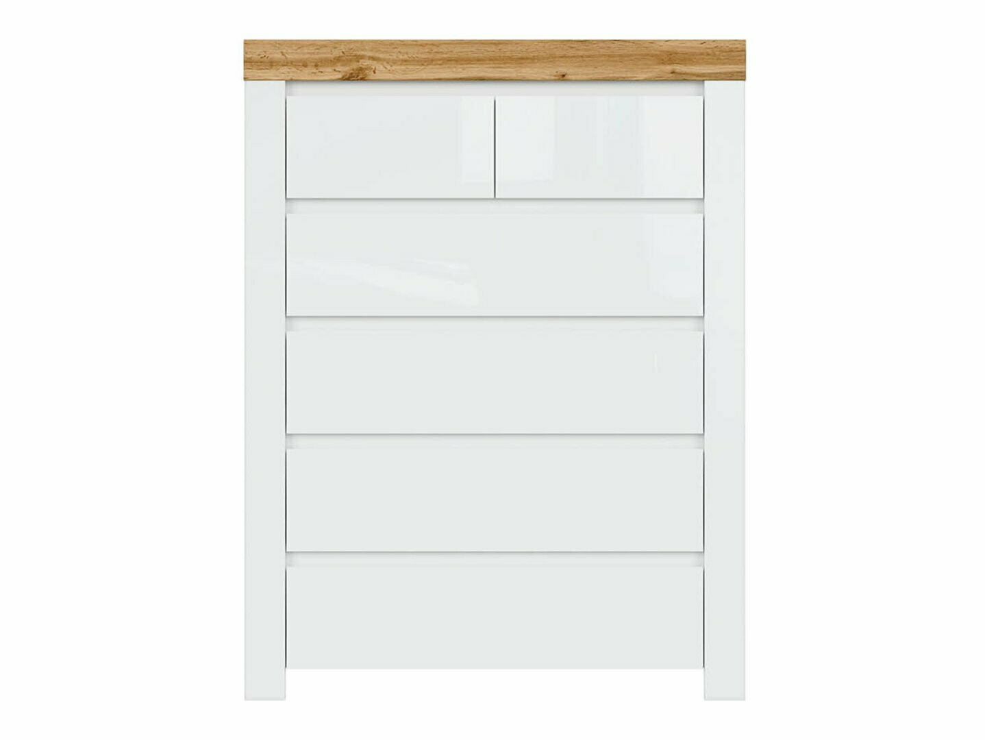 Chest of drawers Sonsoru 114 (White + Glossy white + Wotan Oak)