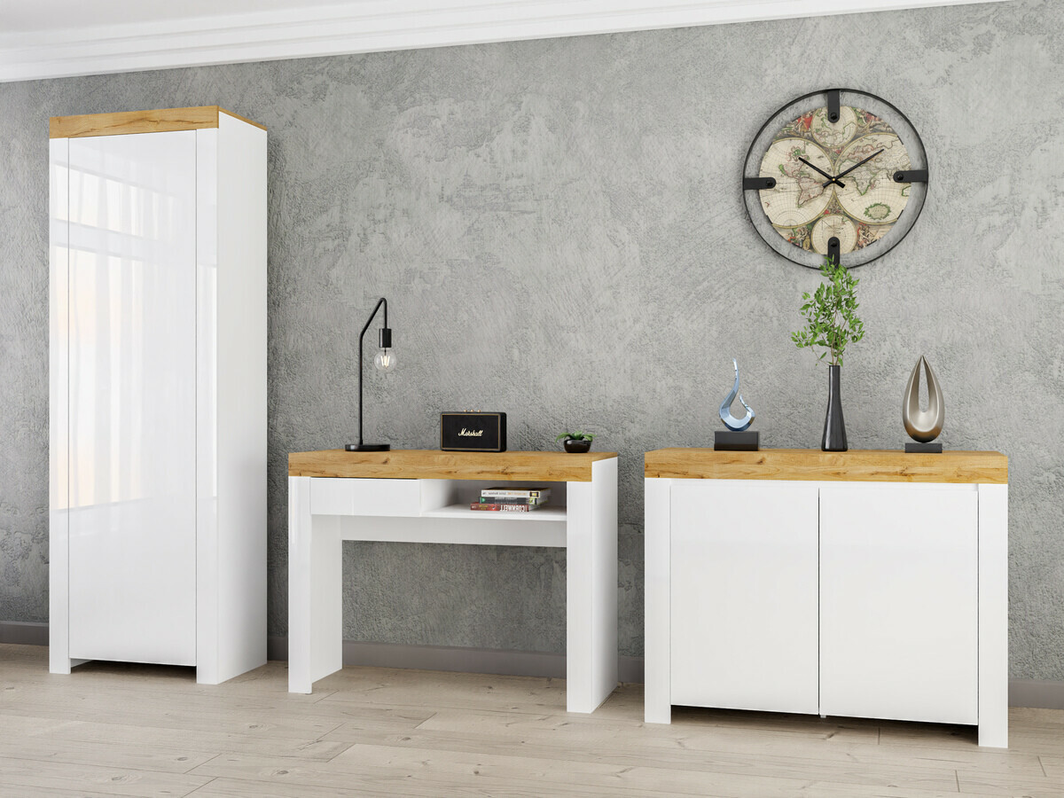 Desk Sonsoru 131 (White + Glossy white + Wotan Oak)