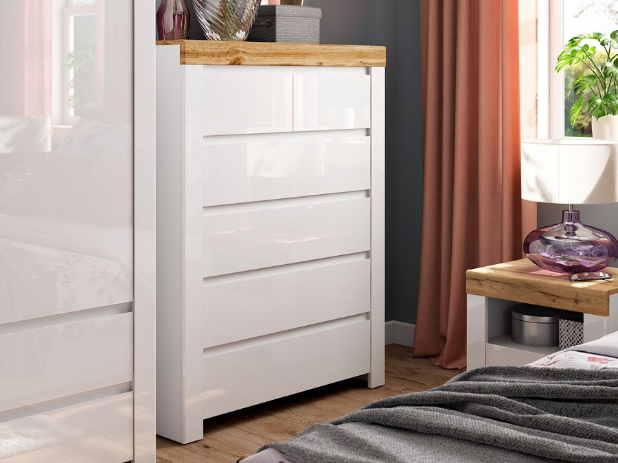 Συρταριέρα Sonsoru 114 (Άσπρο + Γυαλιστερό λευκό + Δρυς wotan)