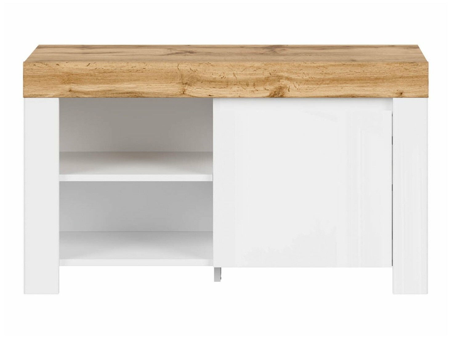 Shoe cabinet Sonsoru 118 (White + Glossy white + Wotan Oak)
