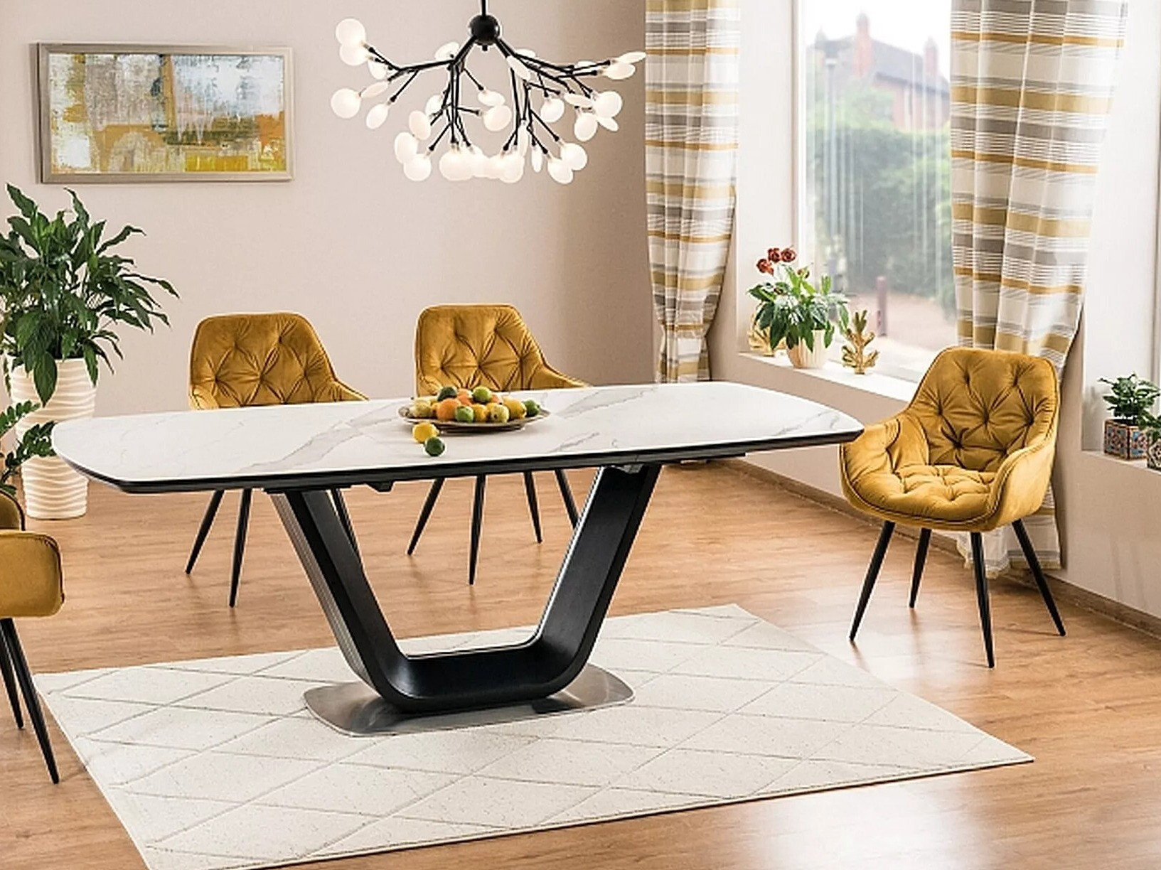 Table Detroit 116 (White marble + Black)