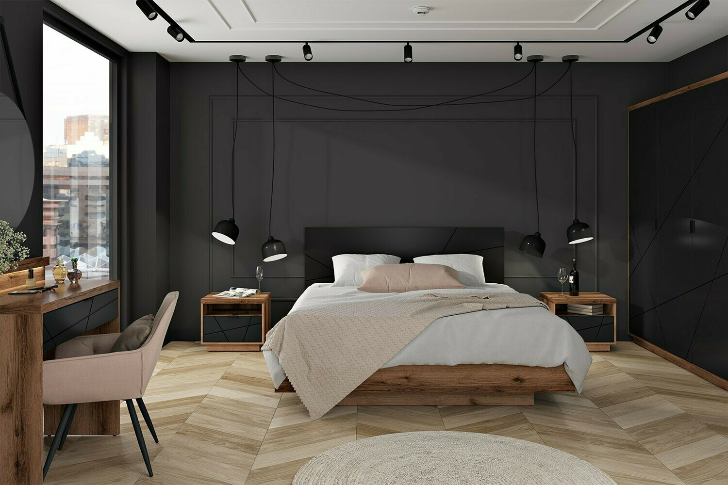 Γραφείο Fivale 120 (Σκούρα βελανιδιά delano + Μαύρο ματ)