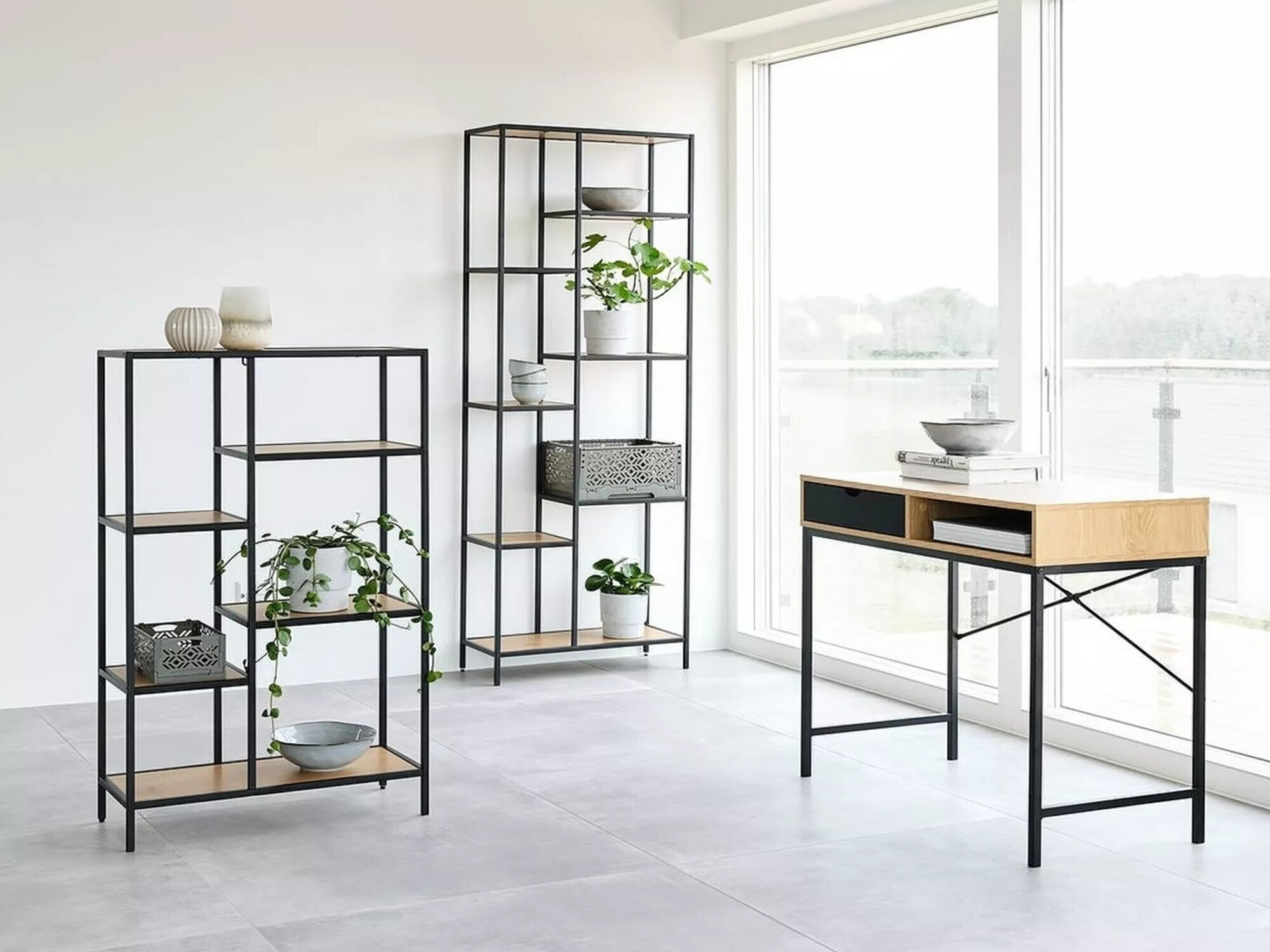 Βιβλιοθήκη Detroit 166 (Μαύρο + Δρυς)